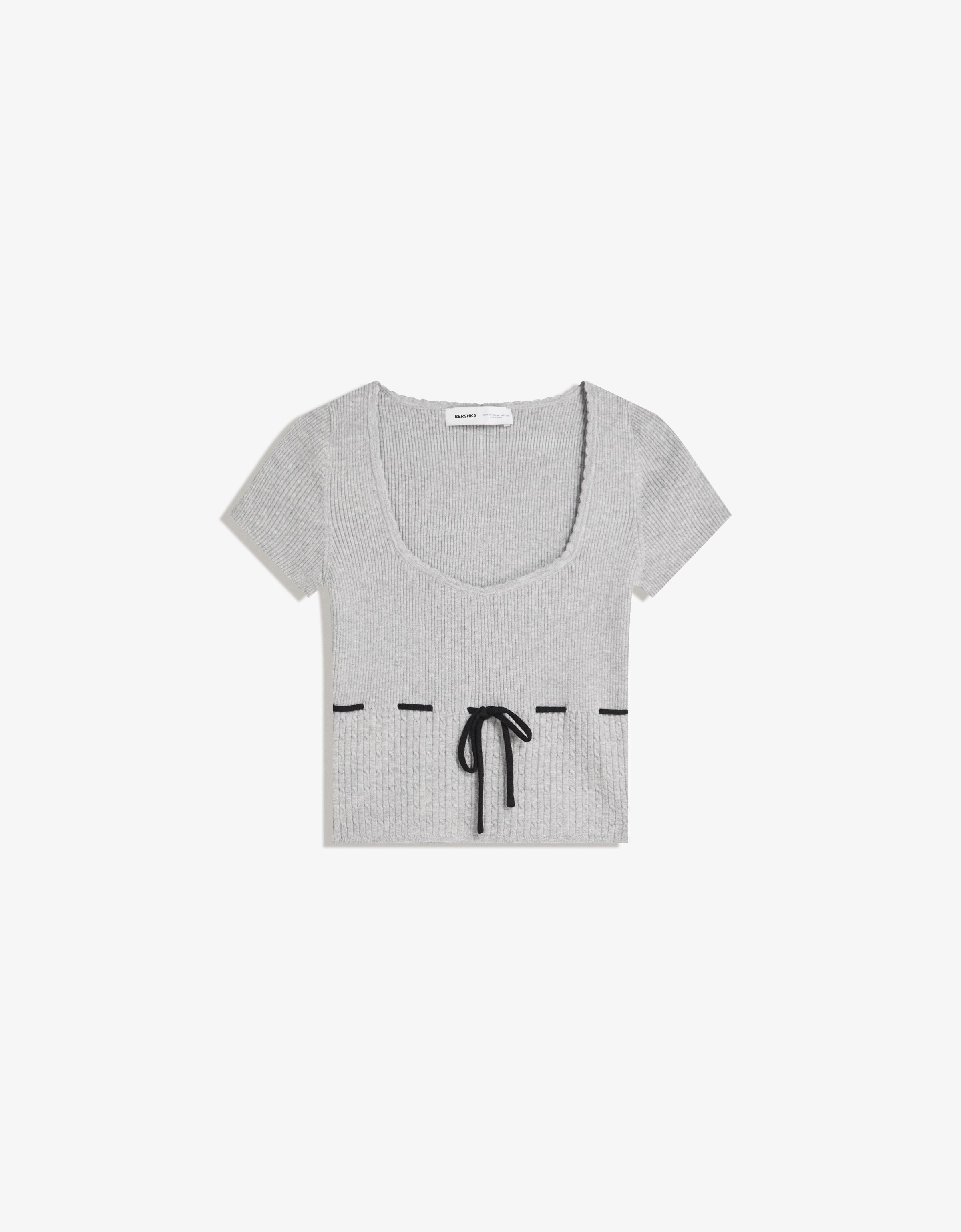 トップス Kitty cable knit tops Short sleeve cable-knit sweater with bow - Sweatshirts and