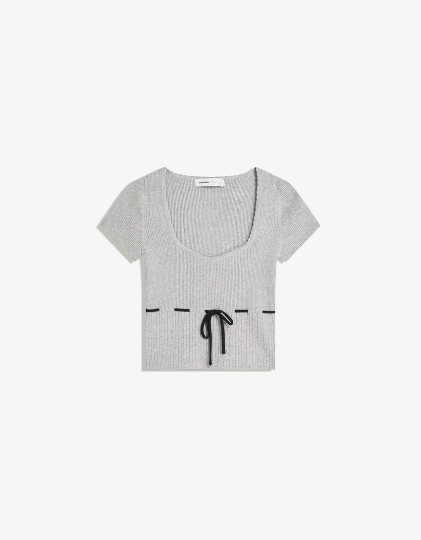 Jersey manga corta trenzado lazo-Gris
