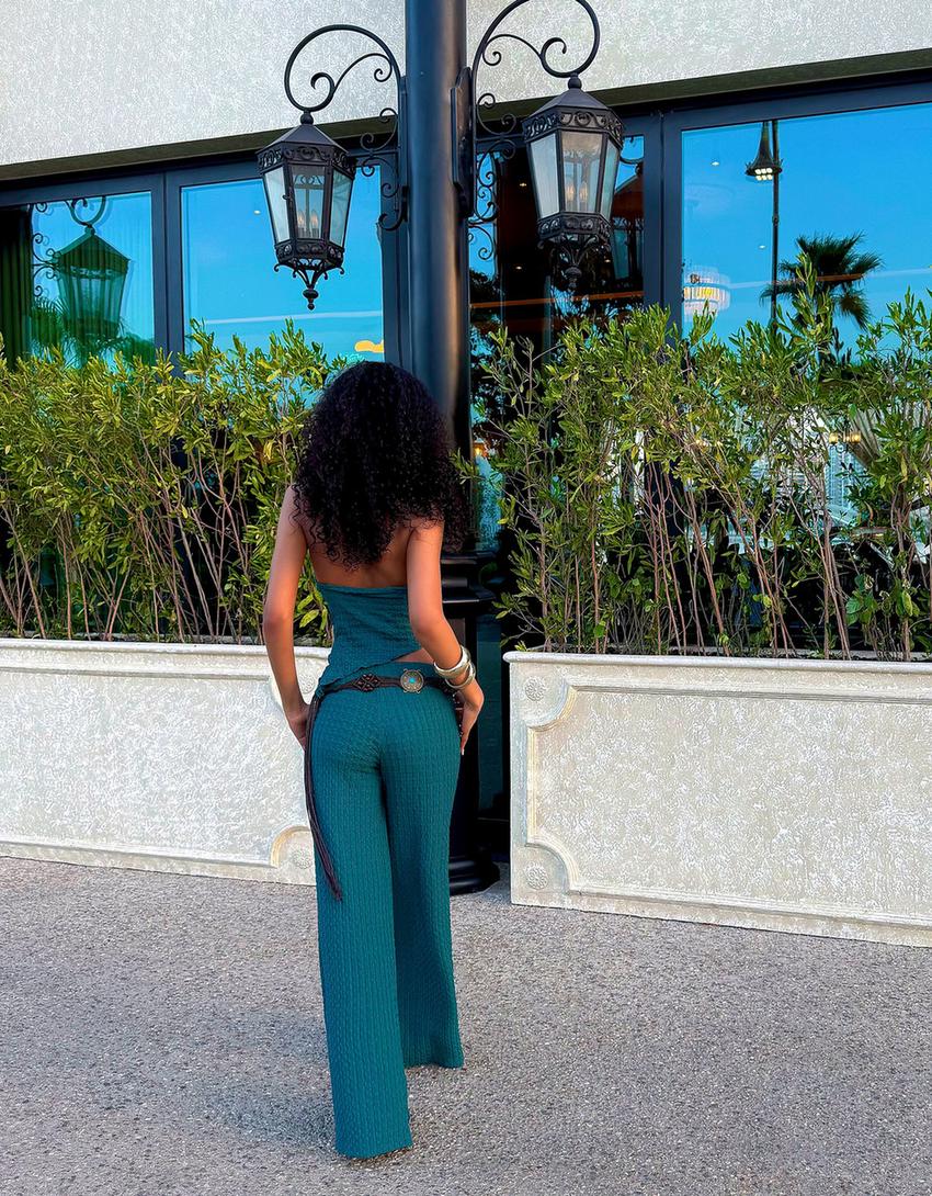 Pantalon wide leg-Vert-1