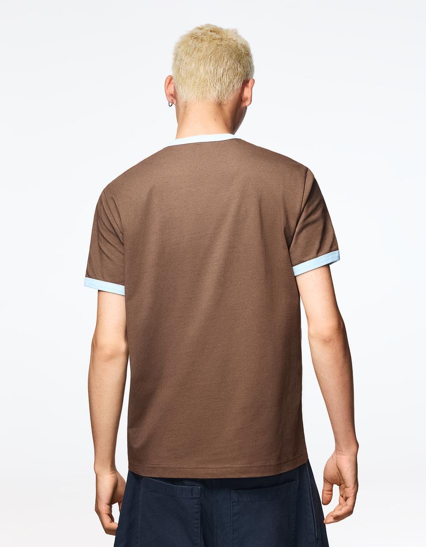 Short sleeve printed T-shirt-Brown