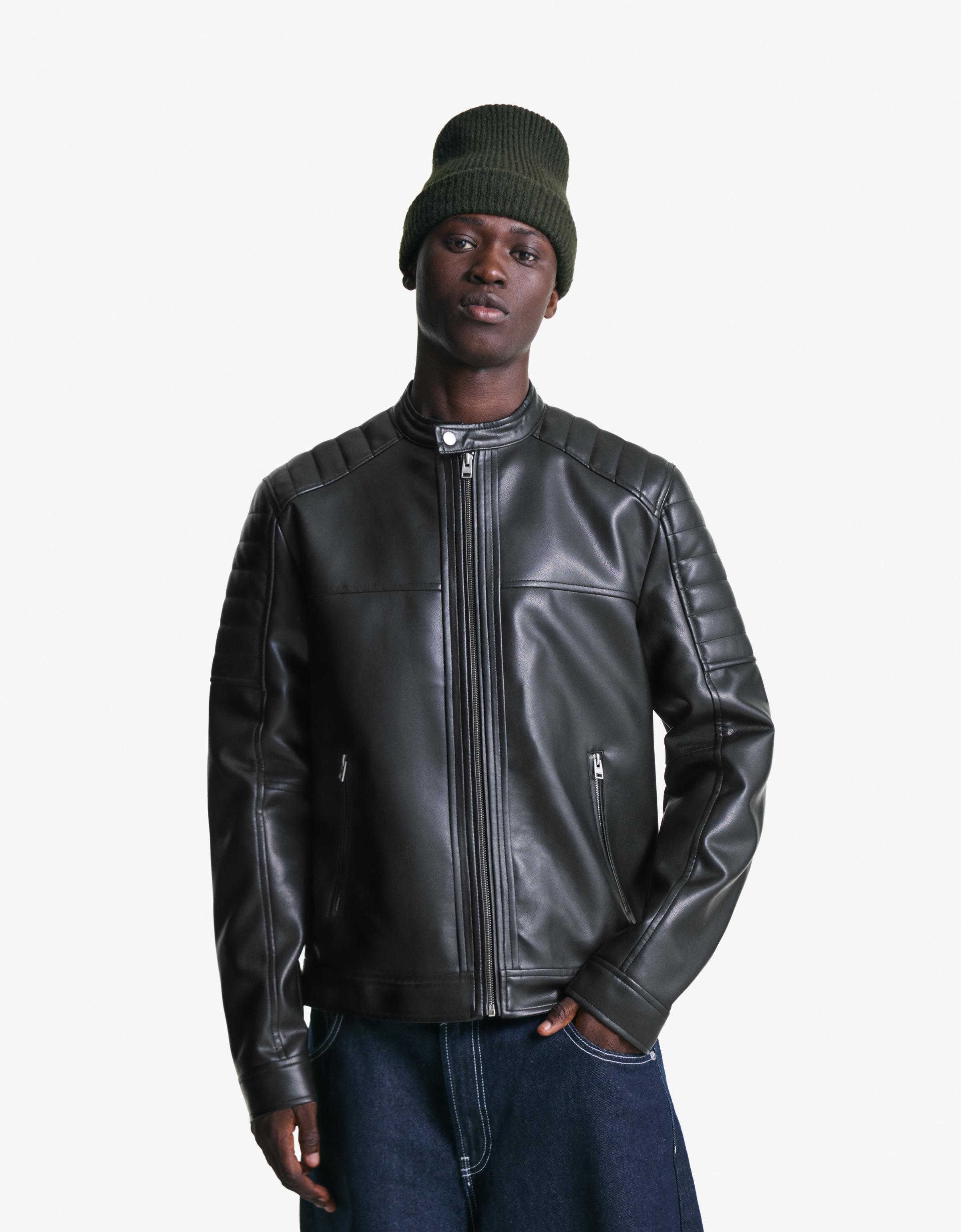 Bershka Kunstlederjacke Herren Xl Schwarz