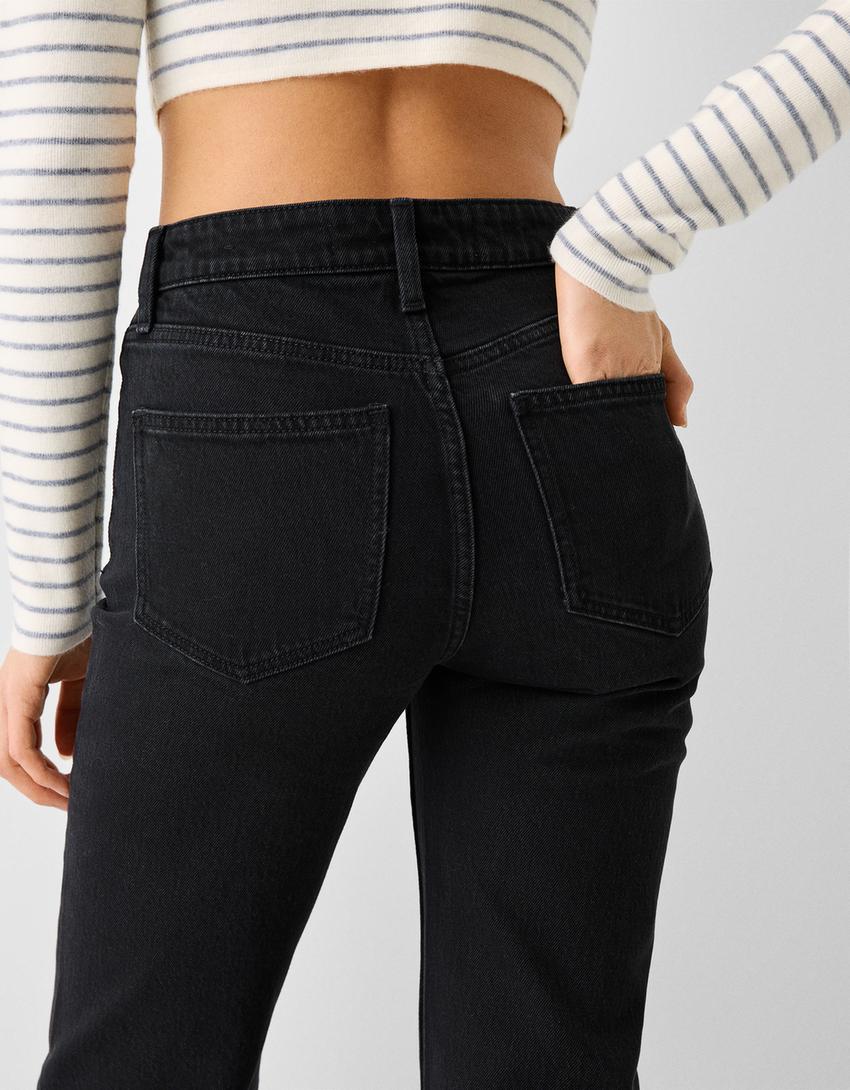 جينز جرسي مريح بفتحة في الطرف السفلي-أسود-5