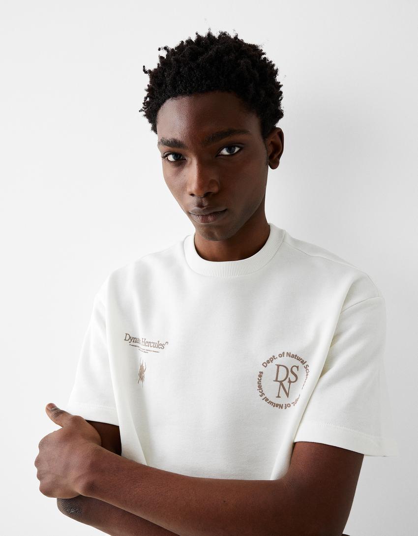 T-shirt manches courtes molleton imprimé-Blanc-2