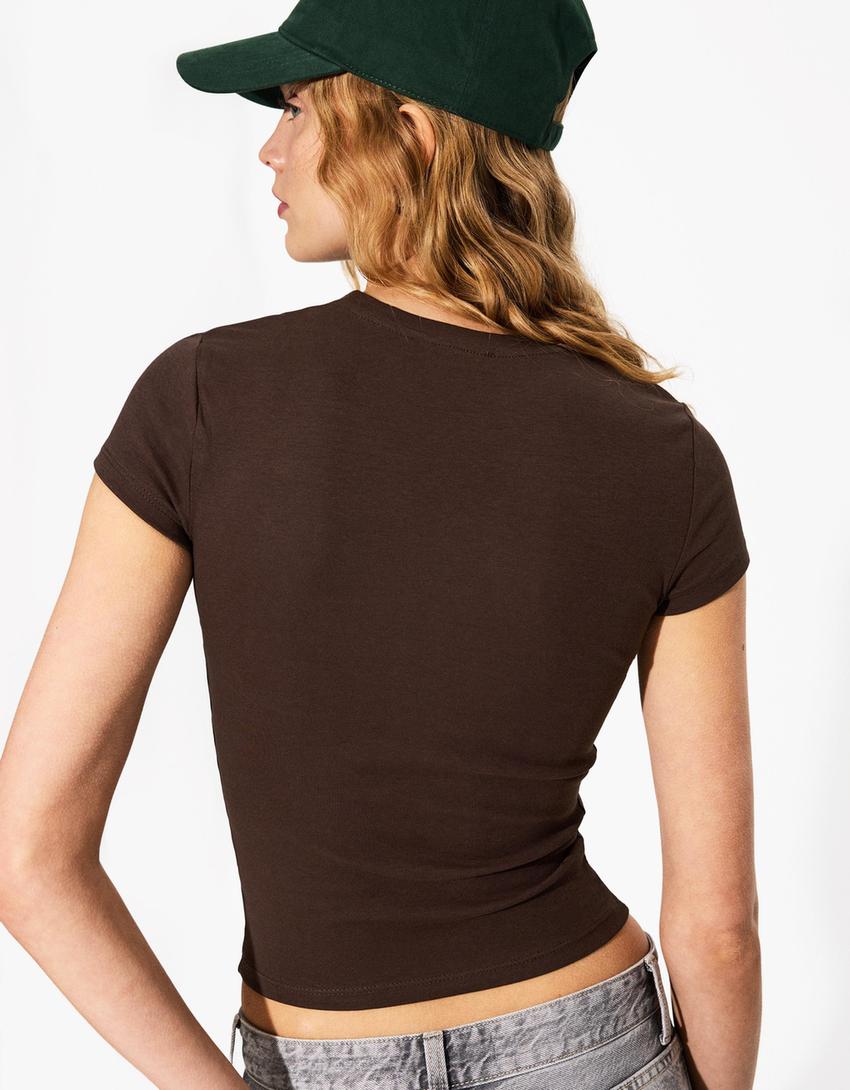 T-shirt à manches courtes et col rond-Marron