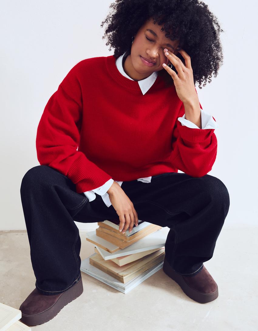 Pulover oversize bandă reiată-Roșu