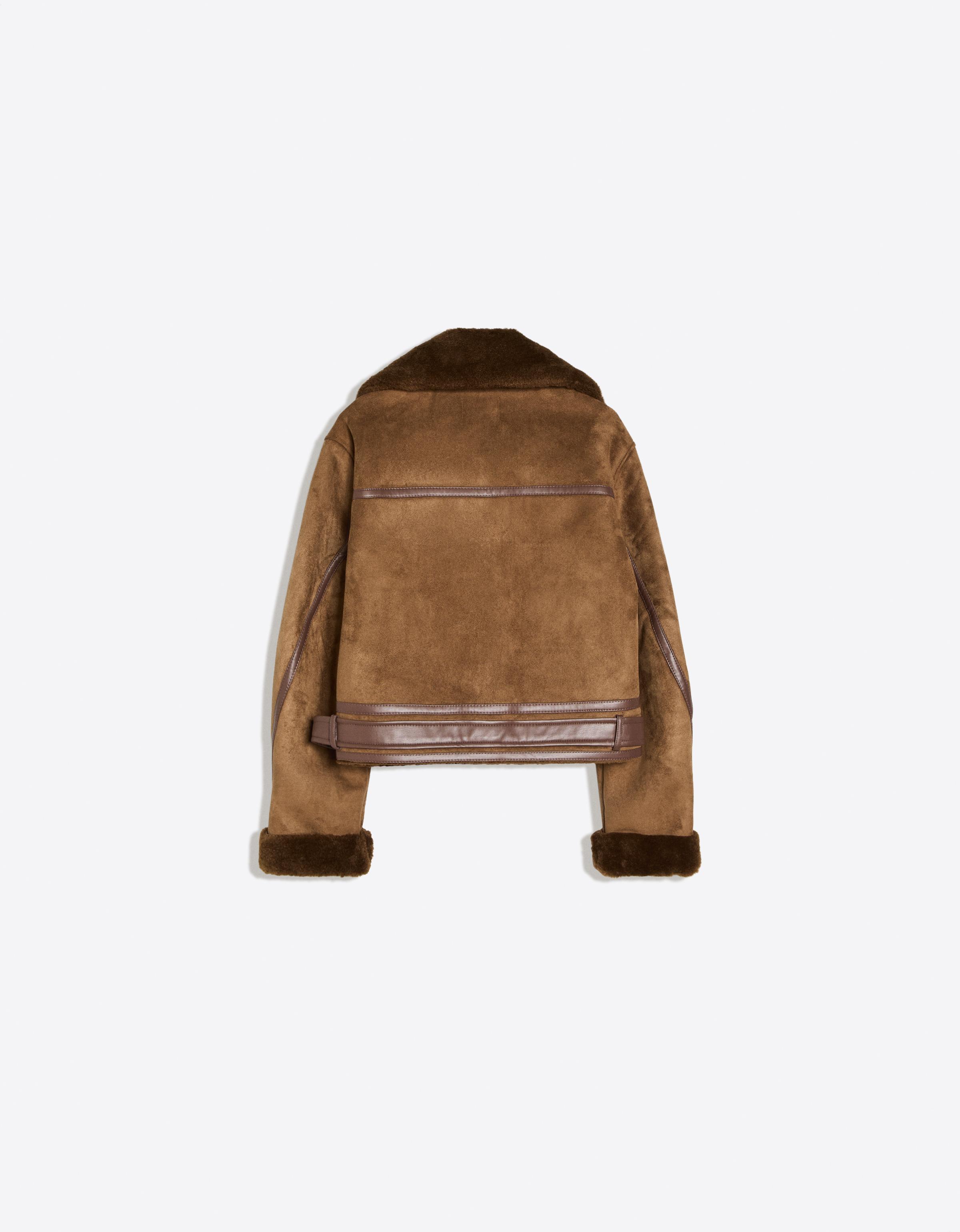 Cropped double-faced biker jacket — Brown