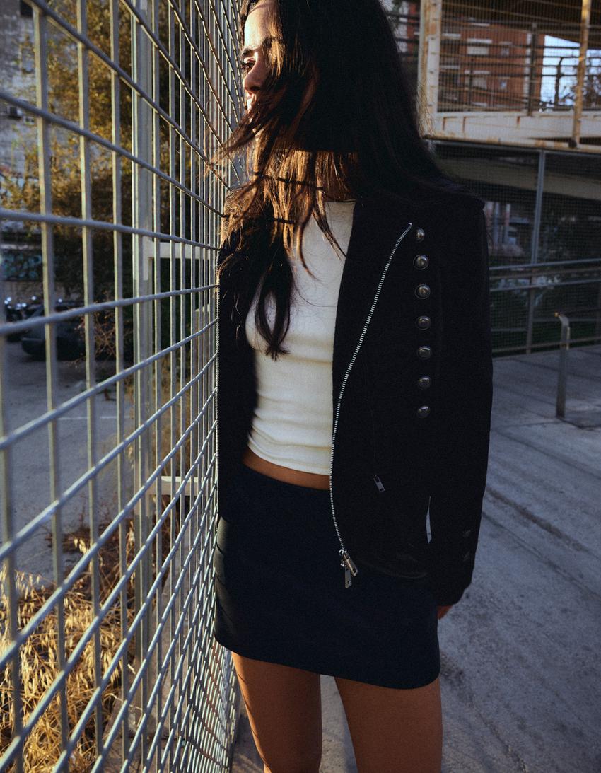 Faux leather mini skirt-Black