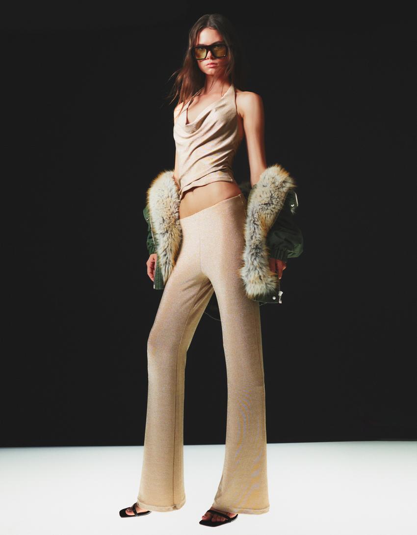 Shimmery flared trousers-Gold