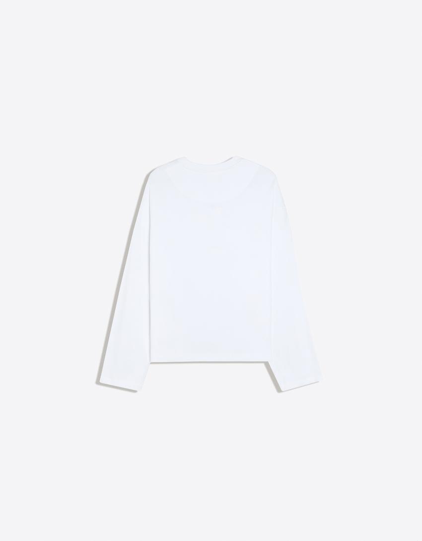 Camiseta manga larga boxy-Blanco