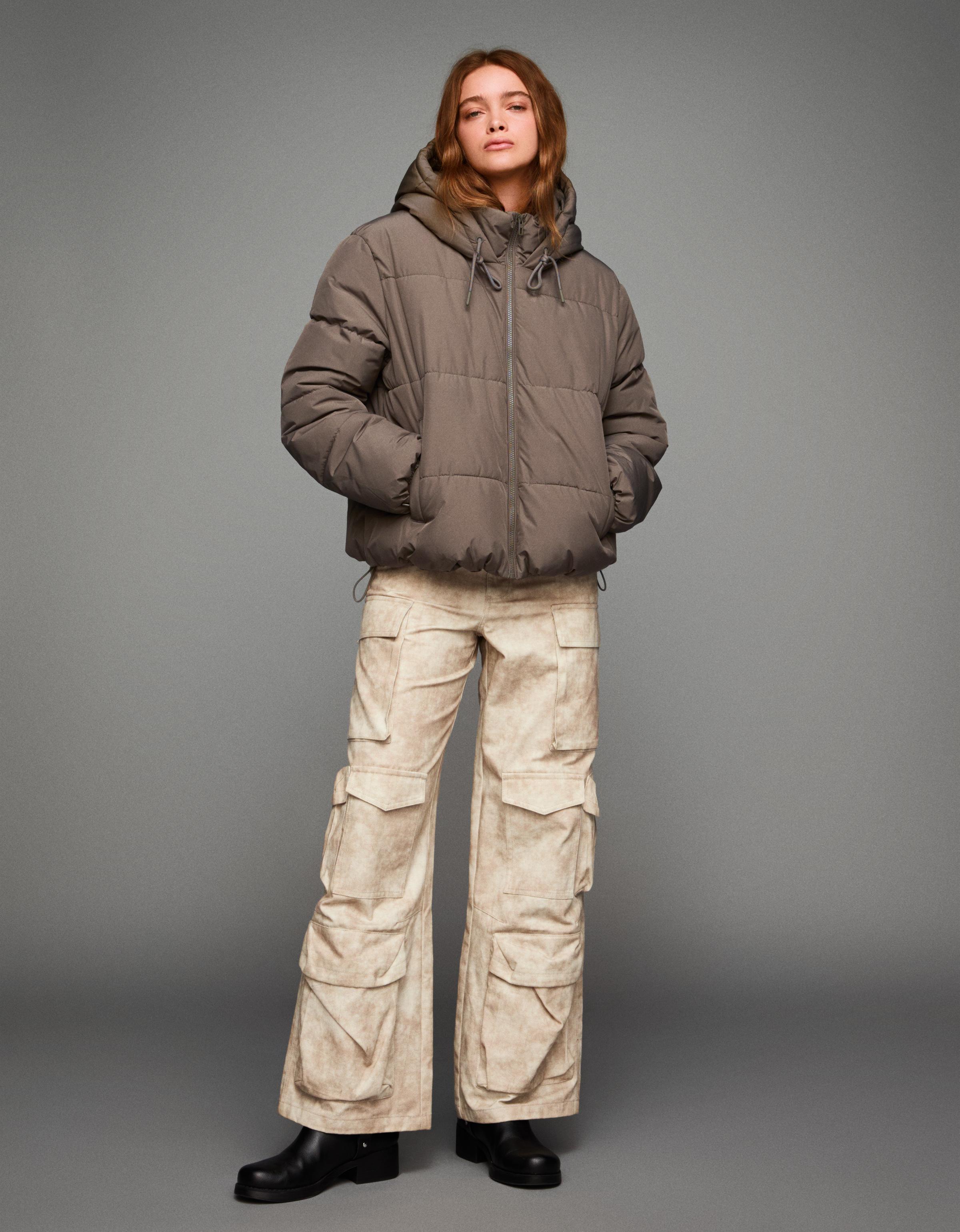 Bershka Puffy-Jacke, Wasserfester, Winddicht & Wärmeisolierung Damen L Khaki