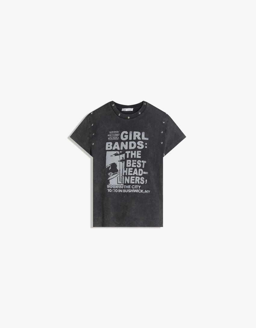 Camiseta manga corta tachas print-Gris oscuro
