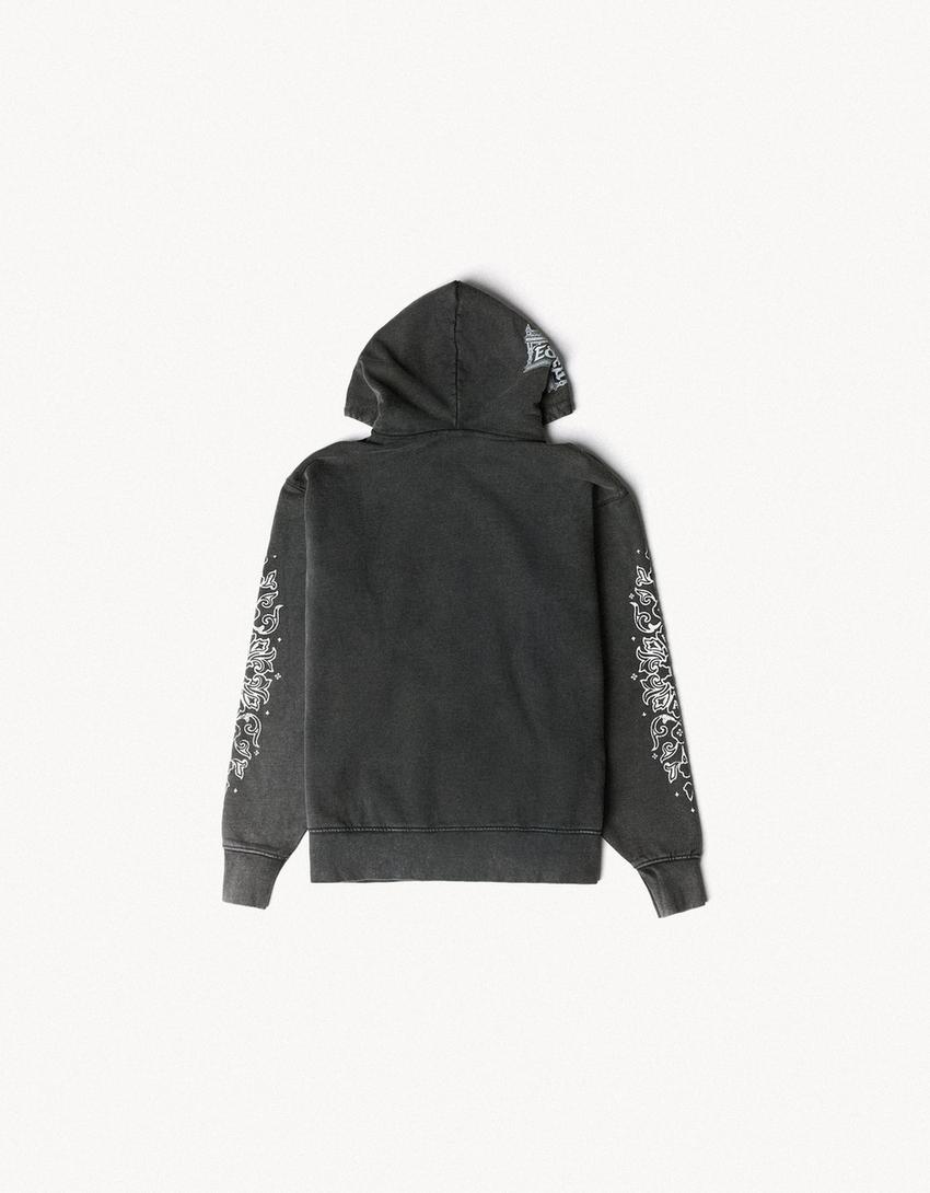 ARIES X BERSHKA yıkama efektli kapüşonlu sweatshirt-Gri