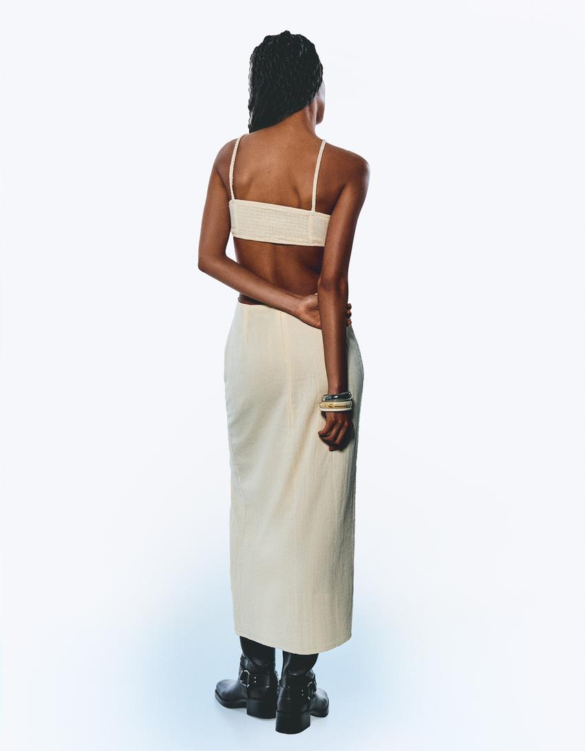 Rustic cut-out midi dress-Cream