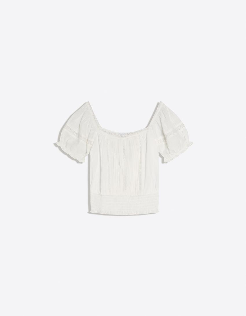 Camisa manga corta rústica-Blanco