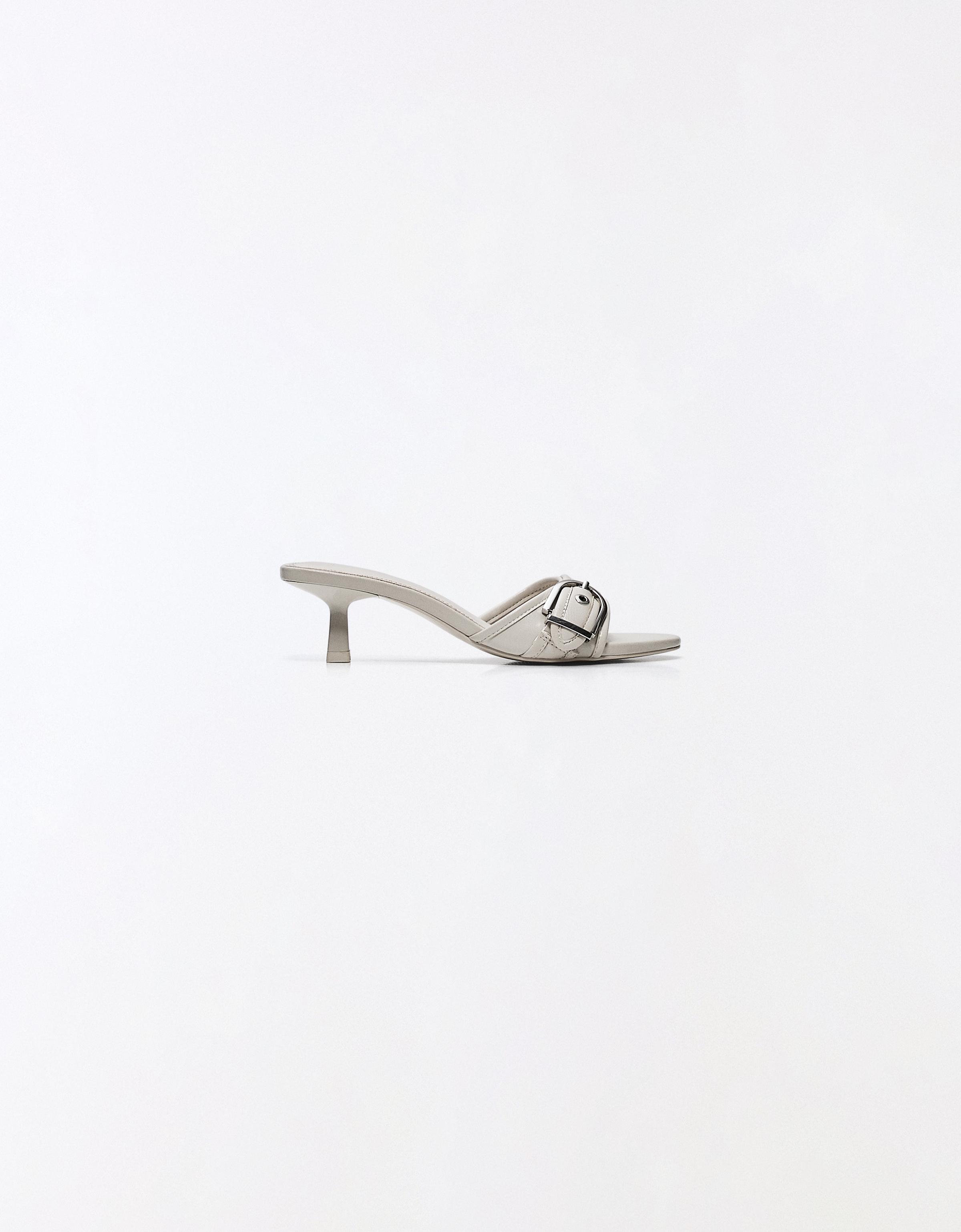 Buckled heeled mules — WHITE