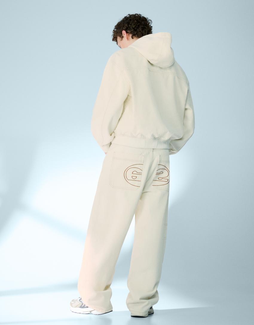 Neo Barrel Workwear-Jeans mit Stickerei-Rohweiß