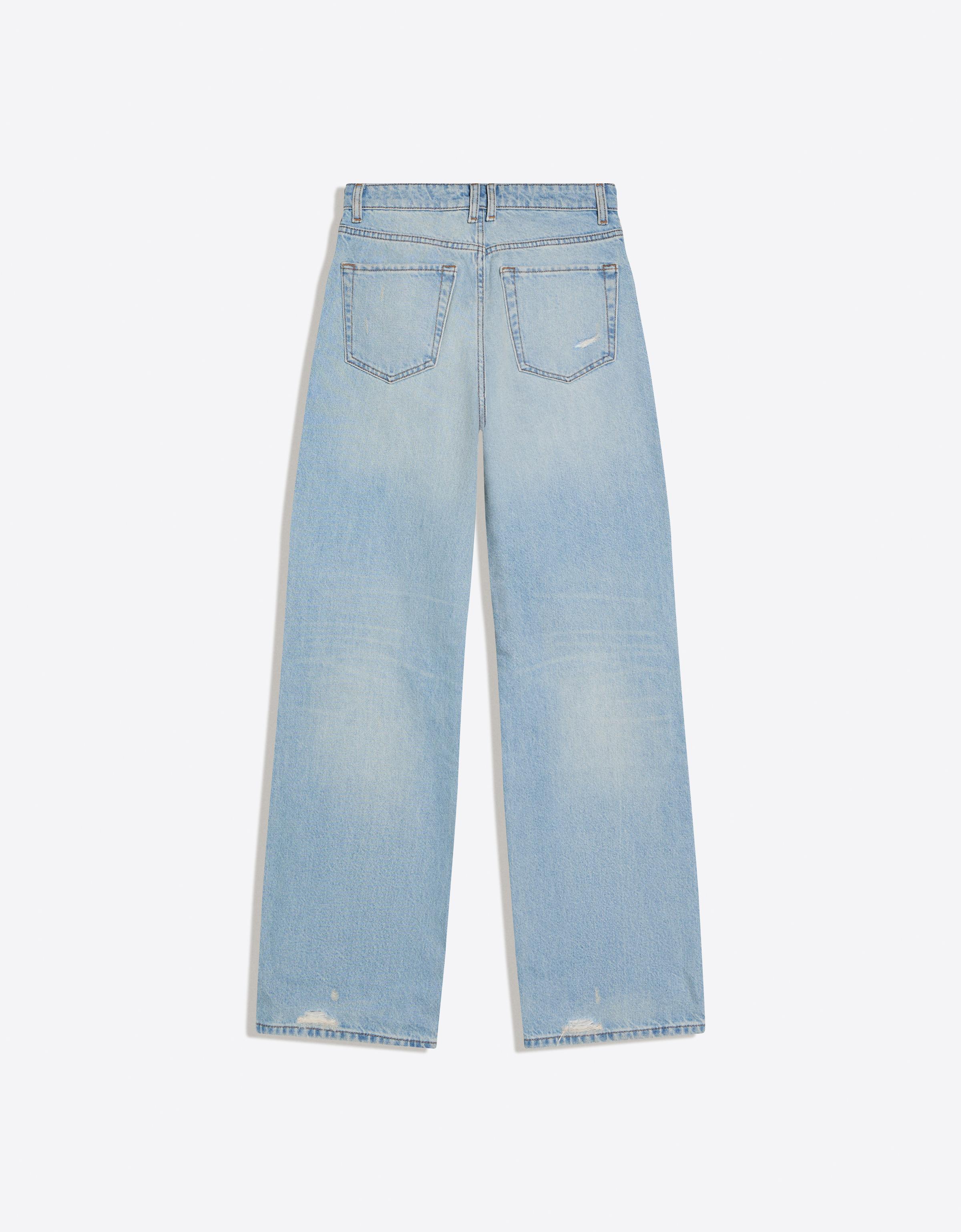 Yüksek bel distressed geniş paça jean - Görsel 7