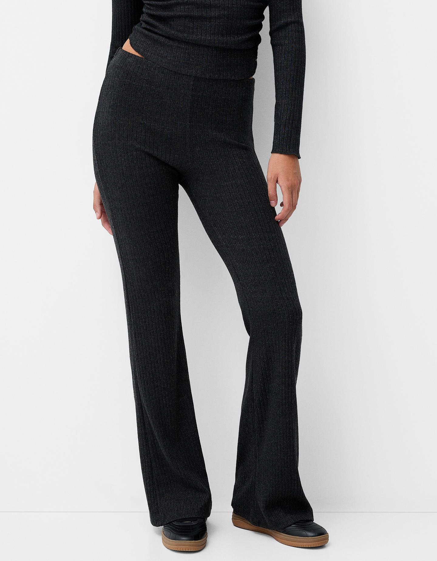 Bershka Pantalón Flare Rib Mujer Xs Gris Oscuro