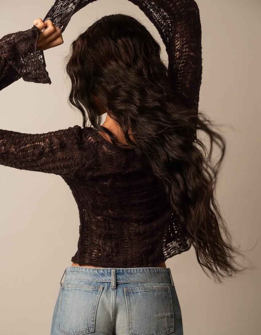 Rustic open-knit jacket-Brown