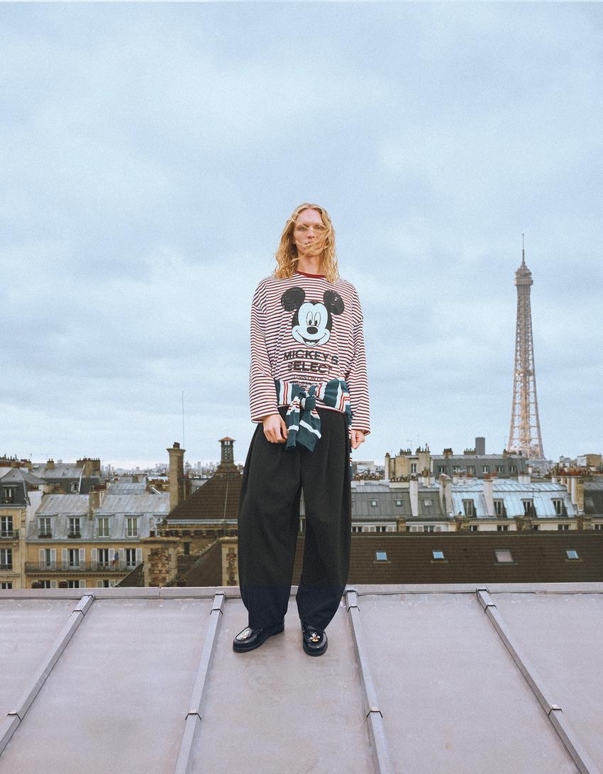 تيشرت بطبعة ميكي ماوس وأكمام طويلة-Bordo