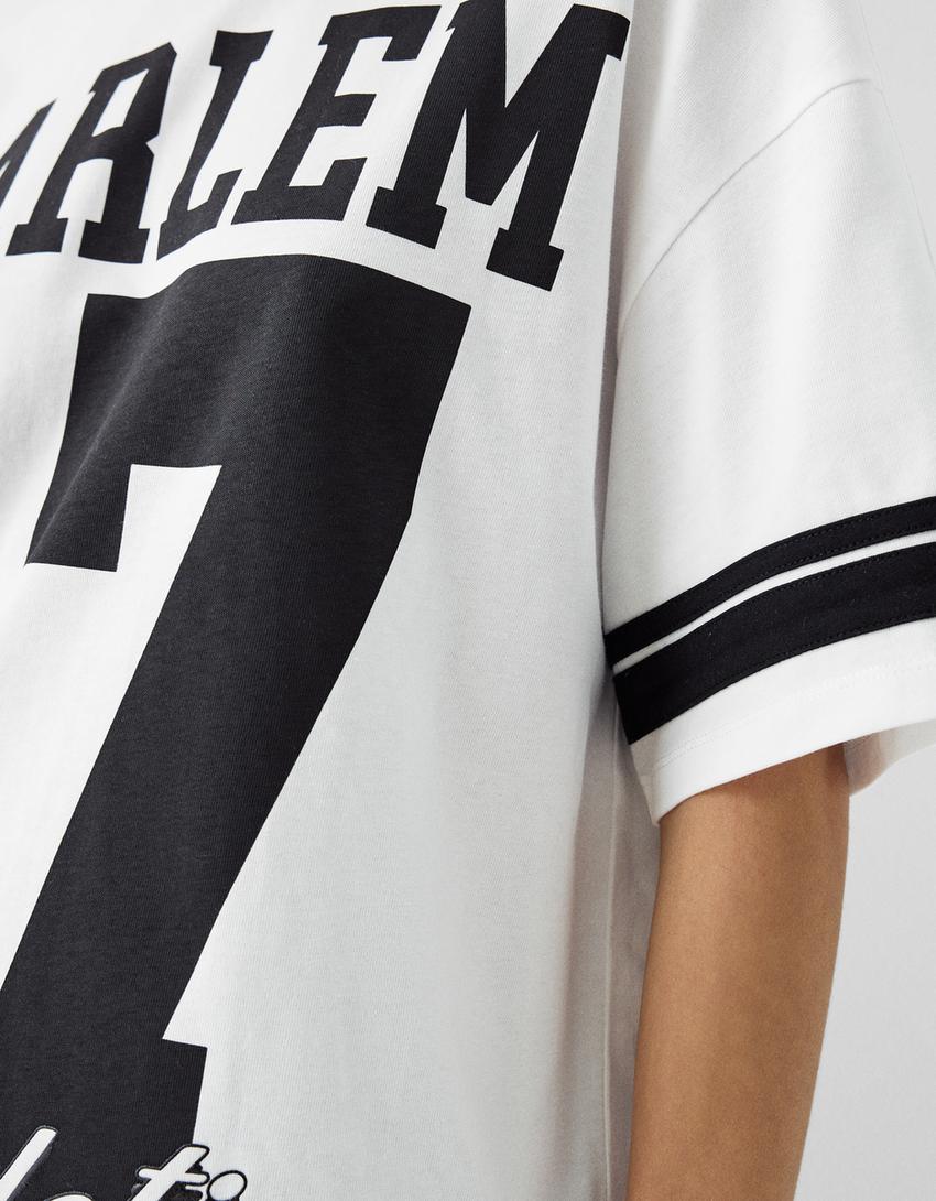 T-shirt manches courtes oversize imprimé-Écru-5