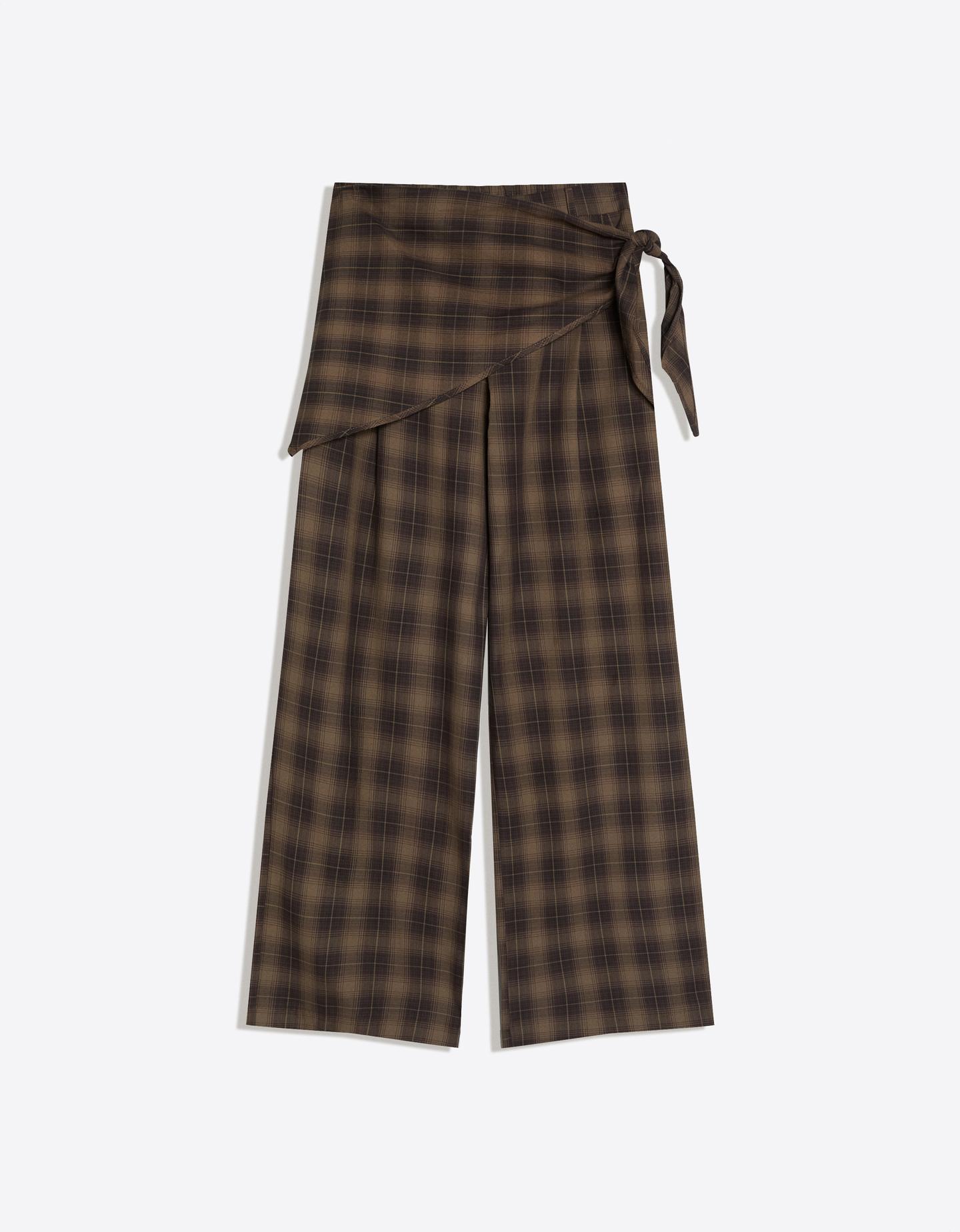 Bershka spodnie tailoring z apaszką brązowy