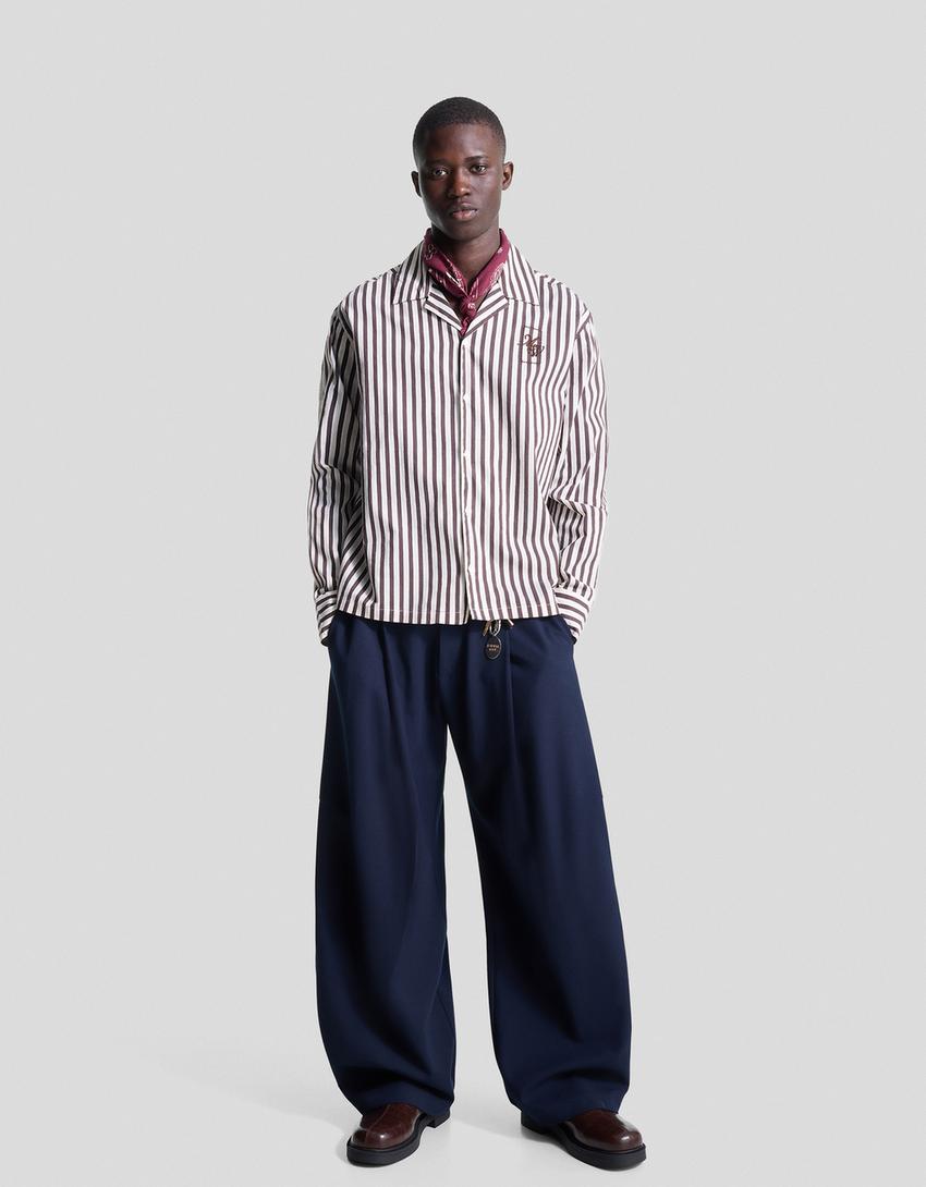 Boxy-fit shirt with embroidered print-Brown