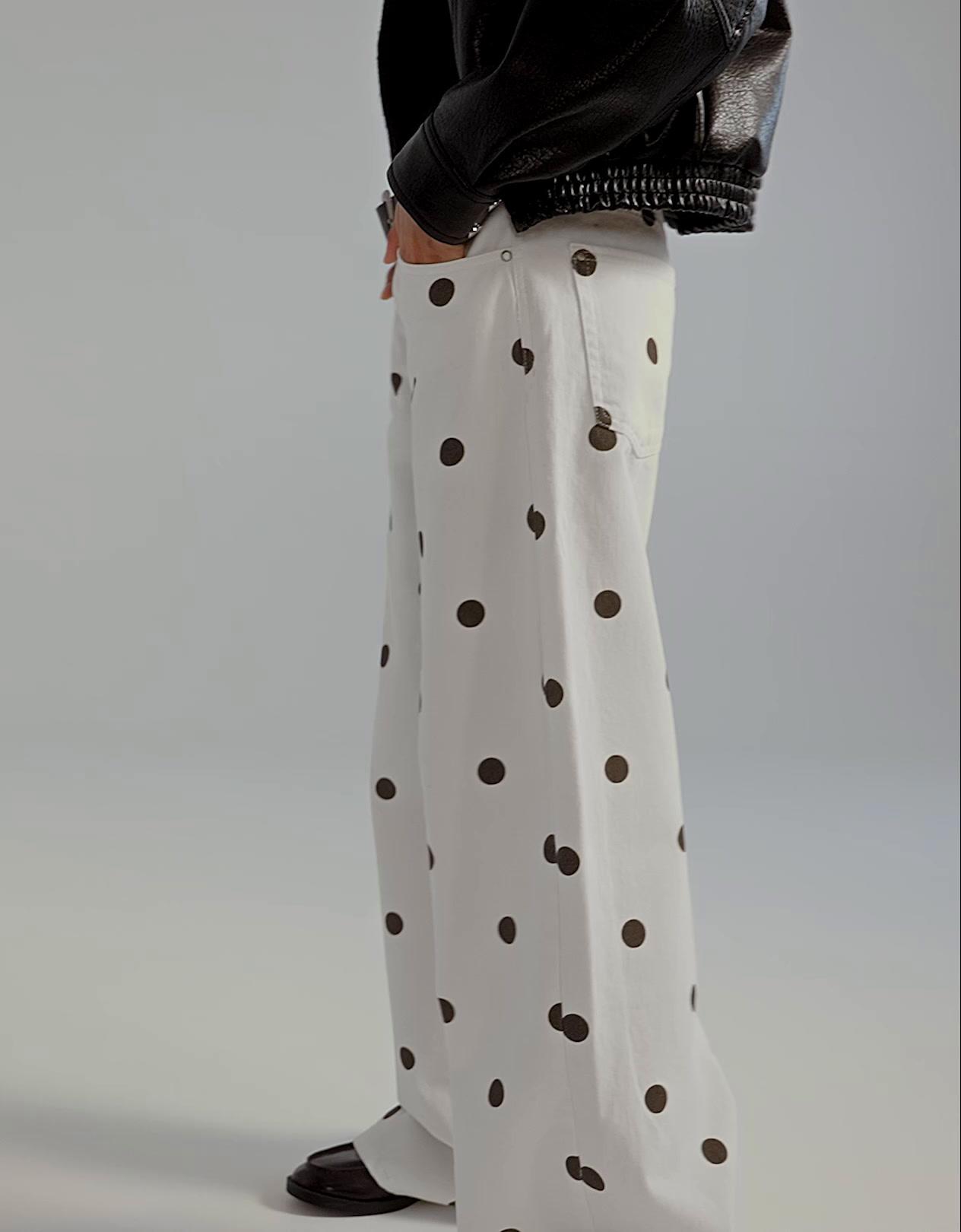 Puantiye desenli baggy pantolon - Görsel 18