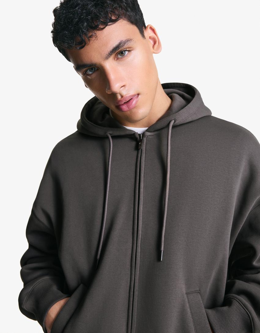 Capuchonsweater met rits-Grijs-2
