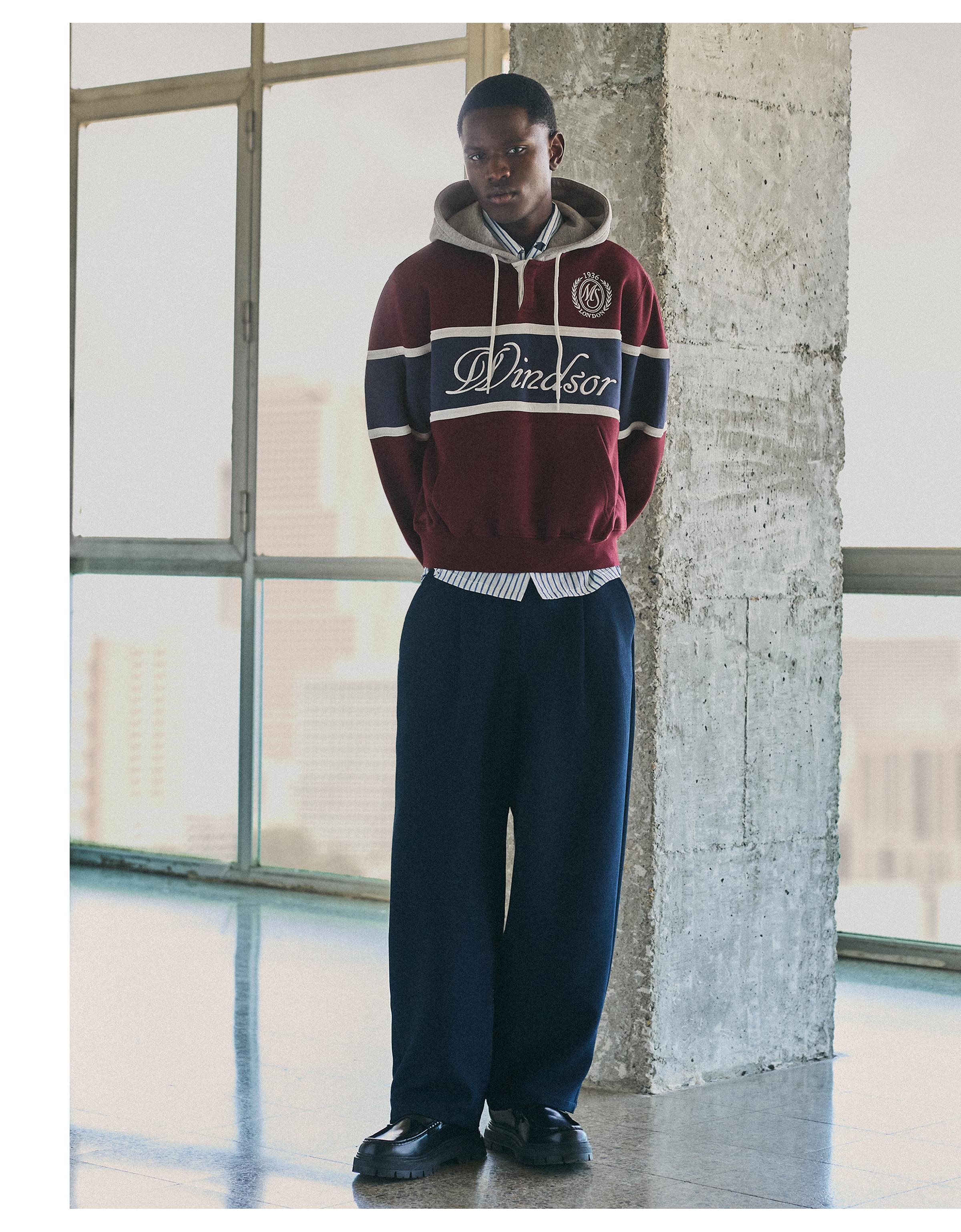 Contrast print hoodie — Burgundy