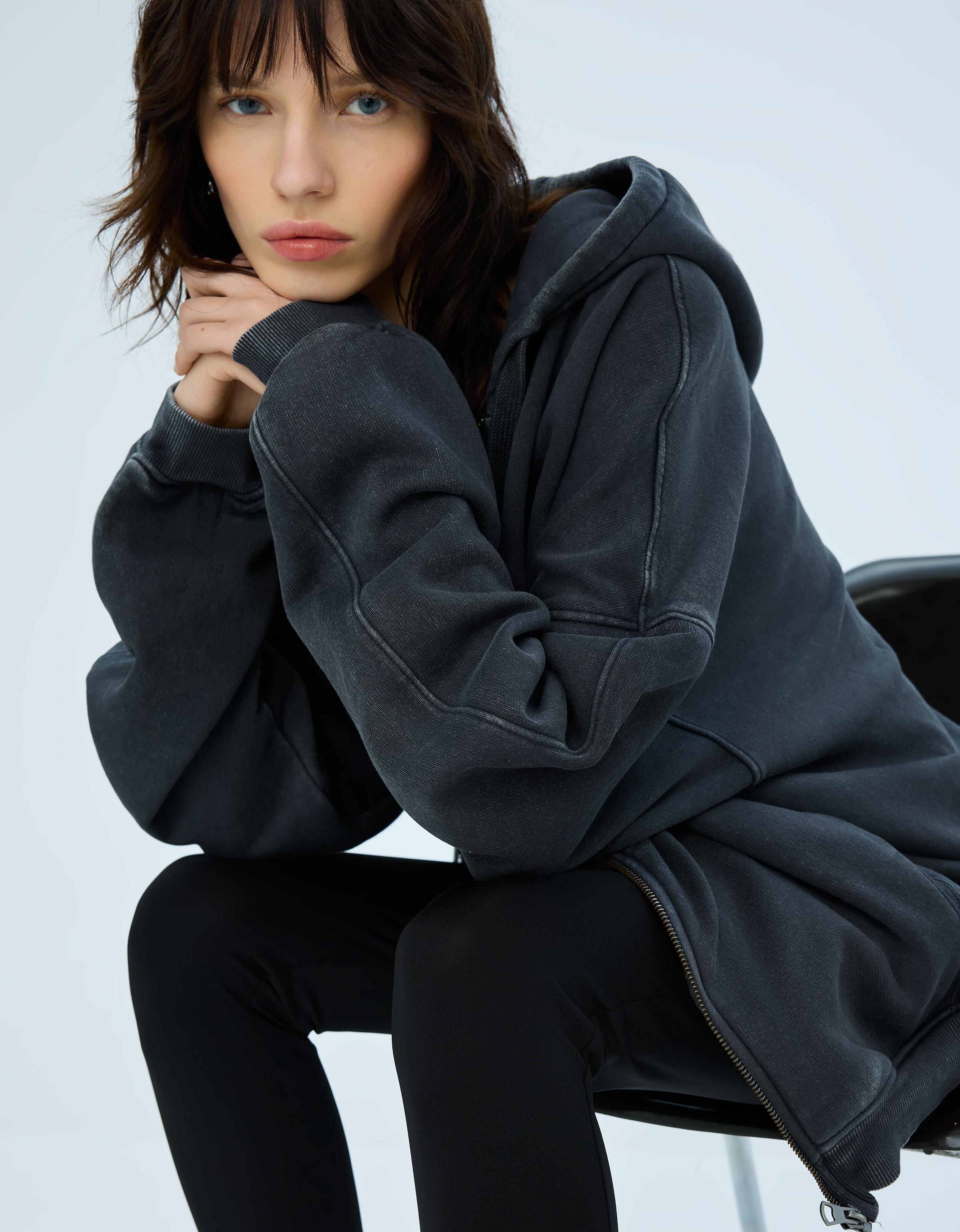 Bershka Hoodie Aus Mittelschwerer Baumwolle Mit Kapuze Damen L Grau