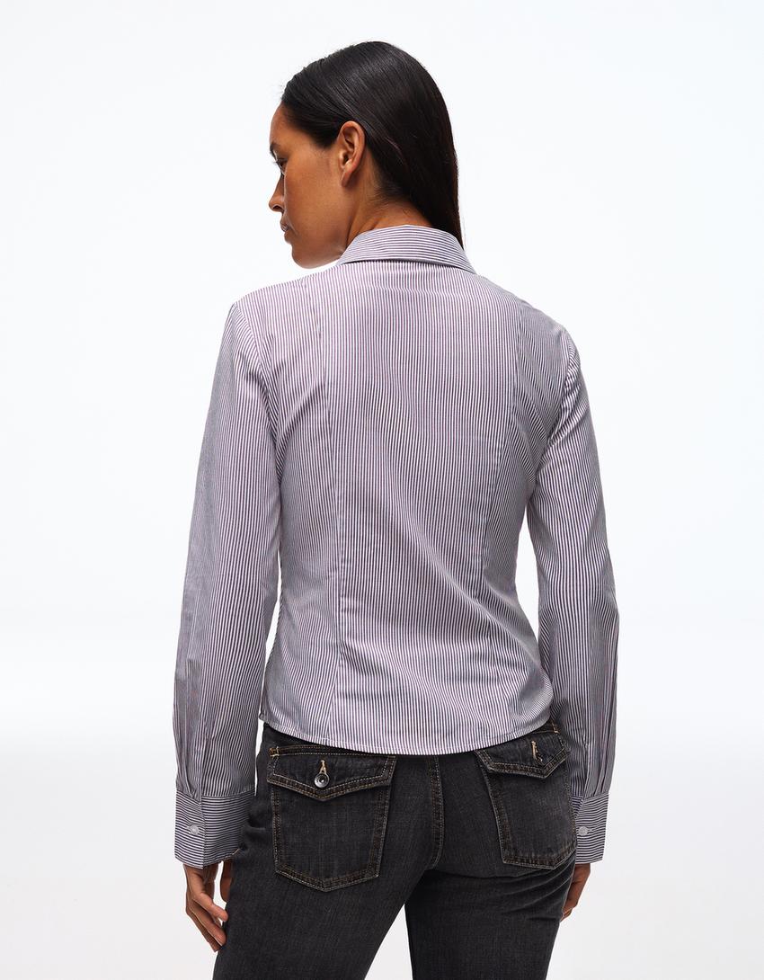 Gathered poplin shirt-Brown