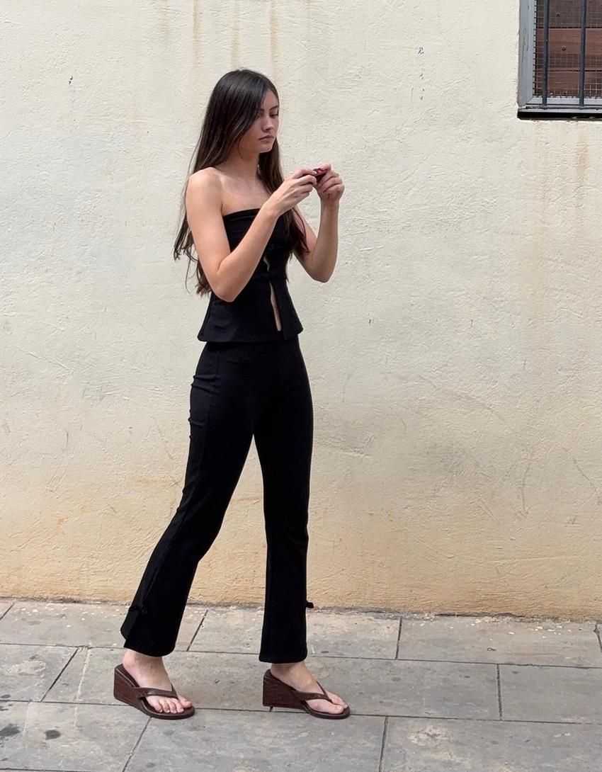 Pantalon flare noué-Noir-1