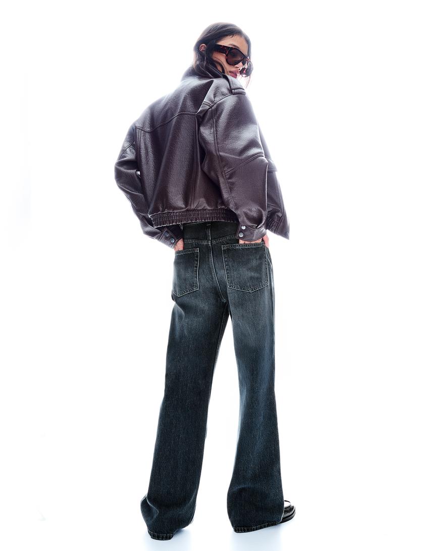 Wide leg jeans met hoge taille en overslag-Blauw