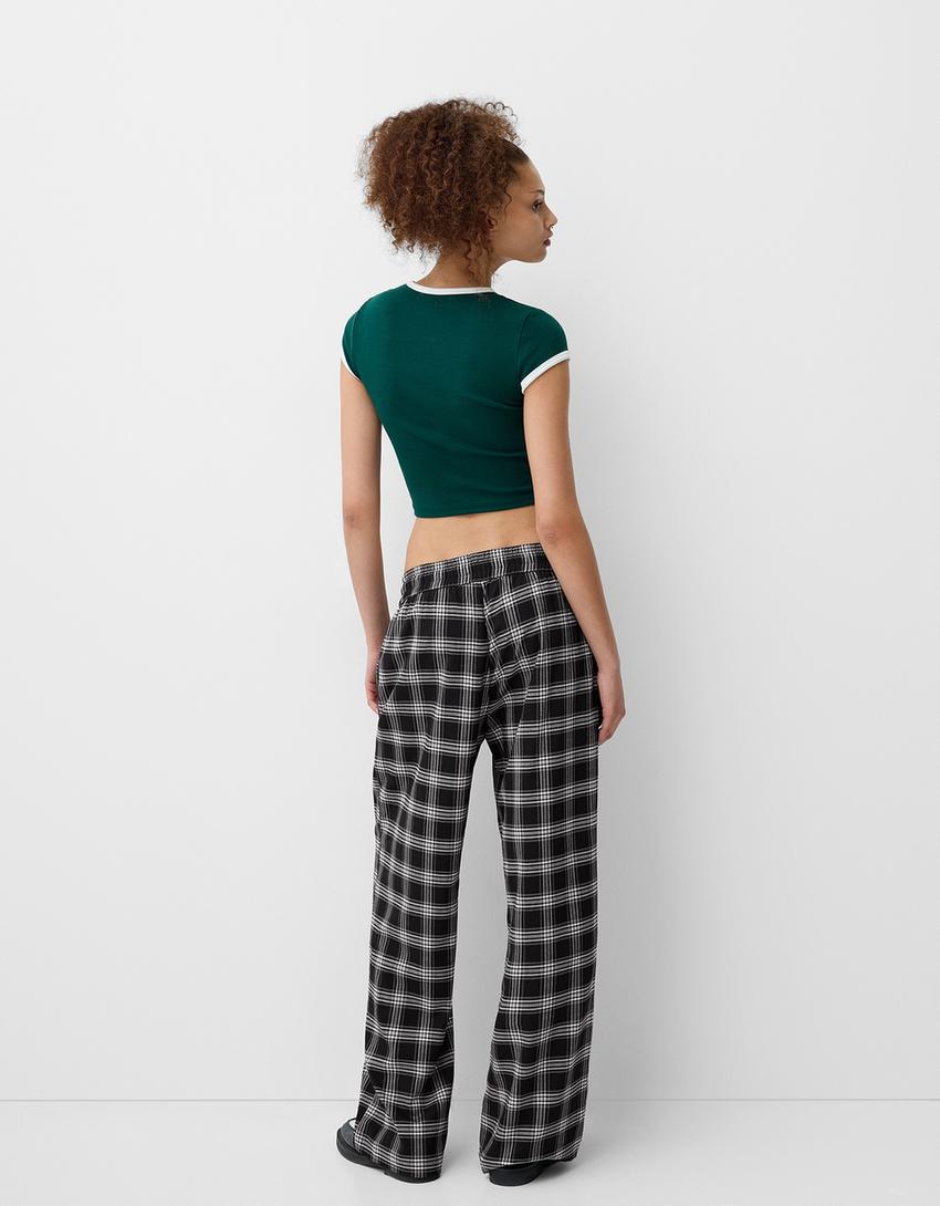 Straight fit check trousers-Black-2