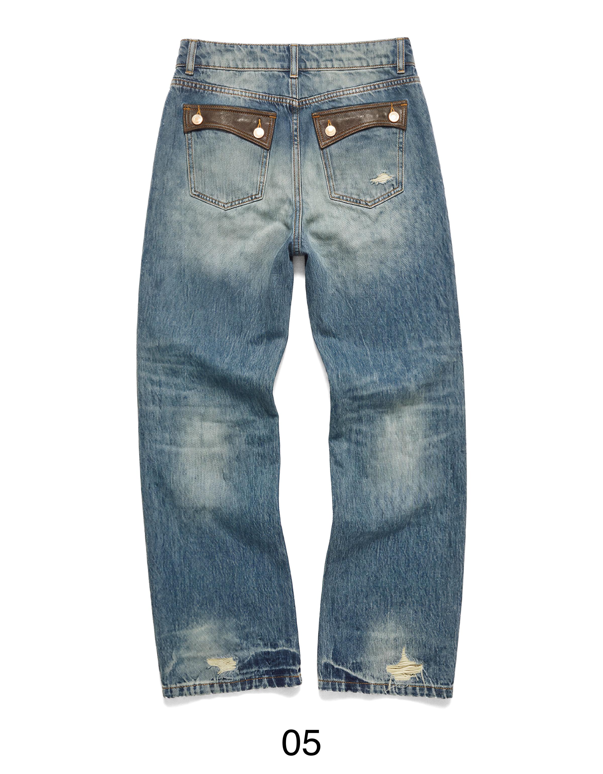 Jeans with leather-effect details — Blue
