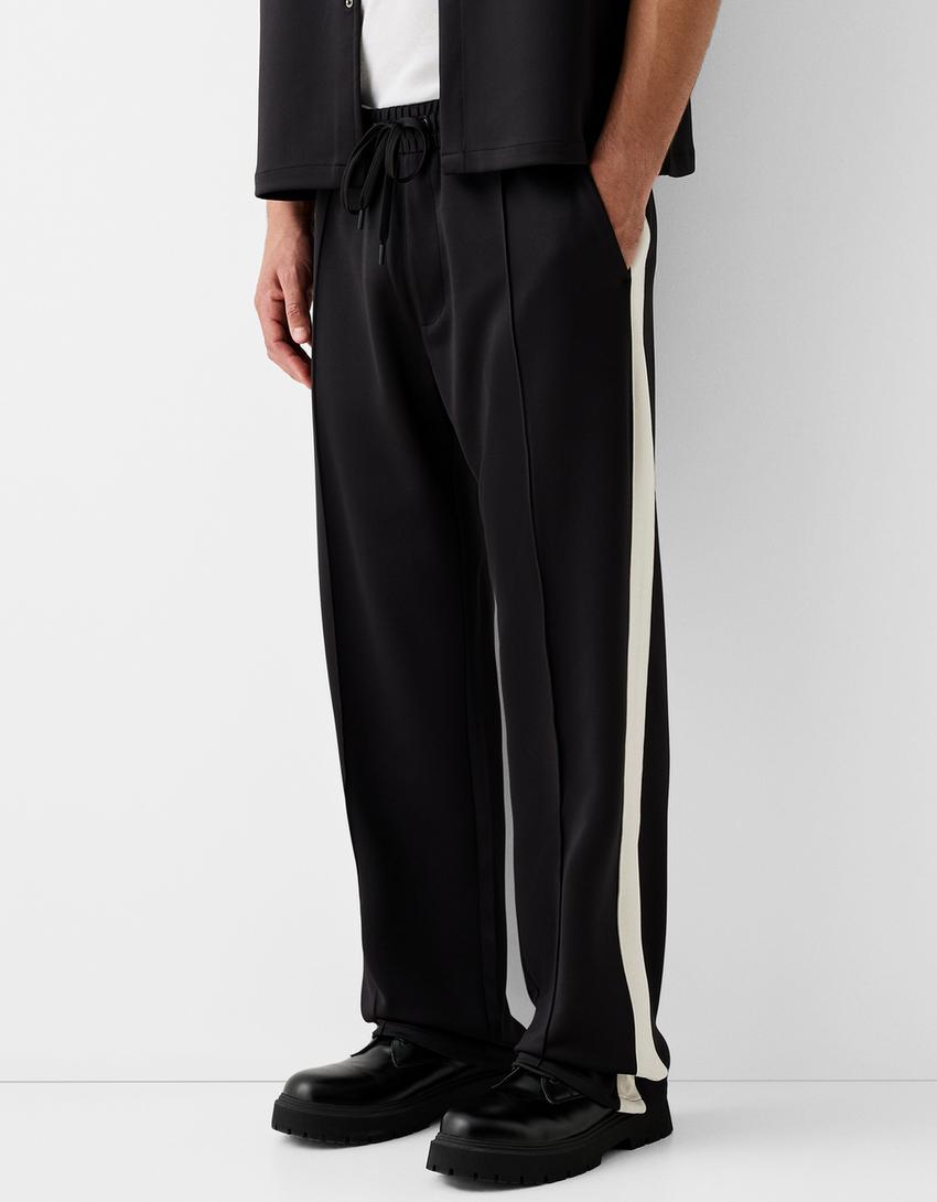 سروال إنترلوك بخطوط جانبية-أسود-2