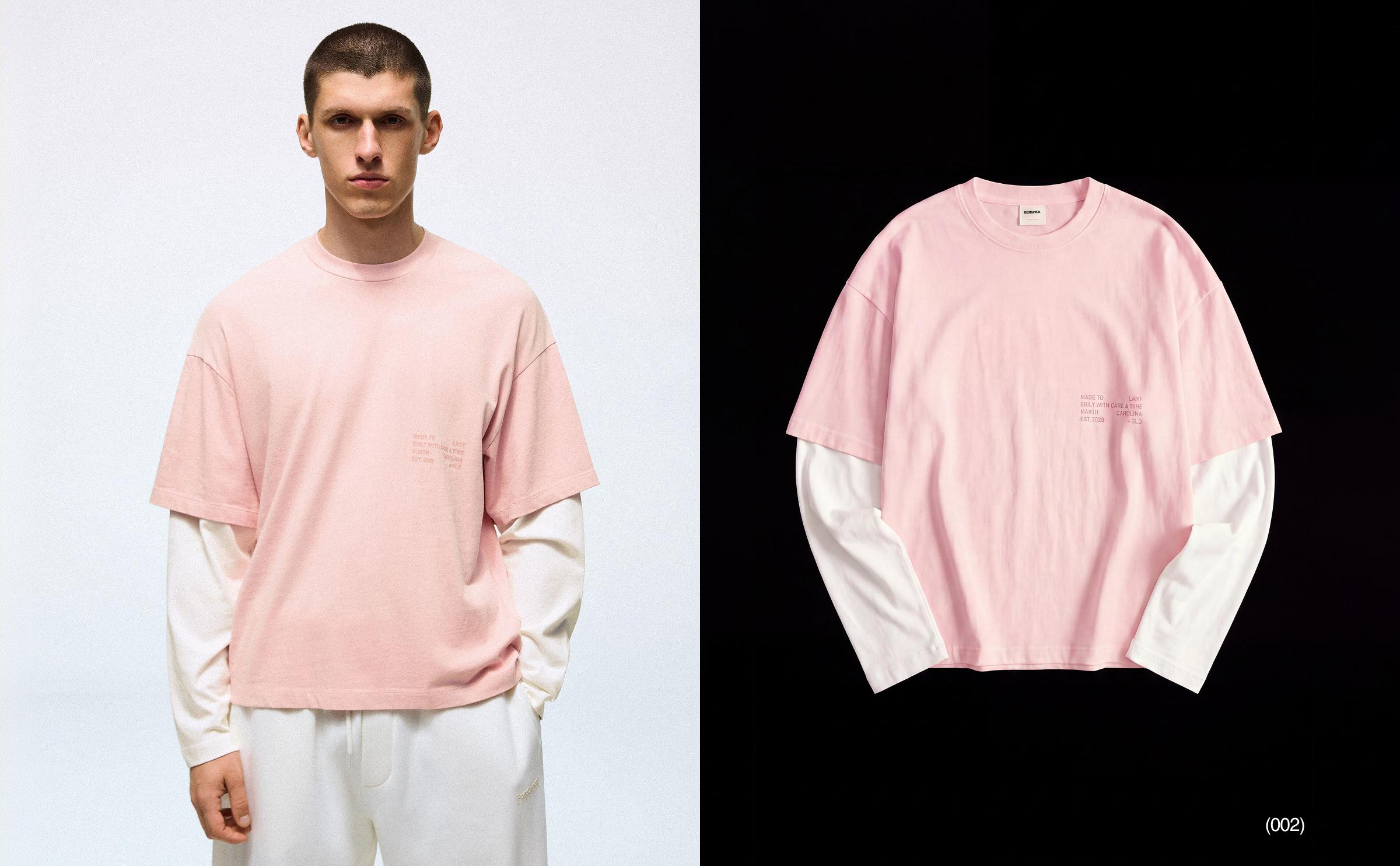 Contrast double-sleeve T-shirt — Pink