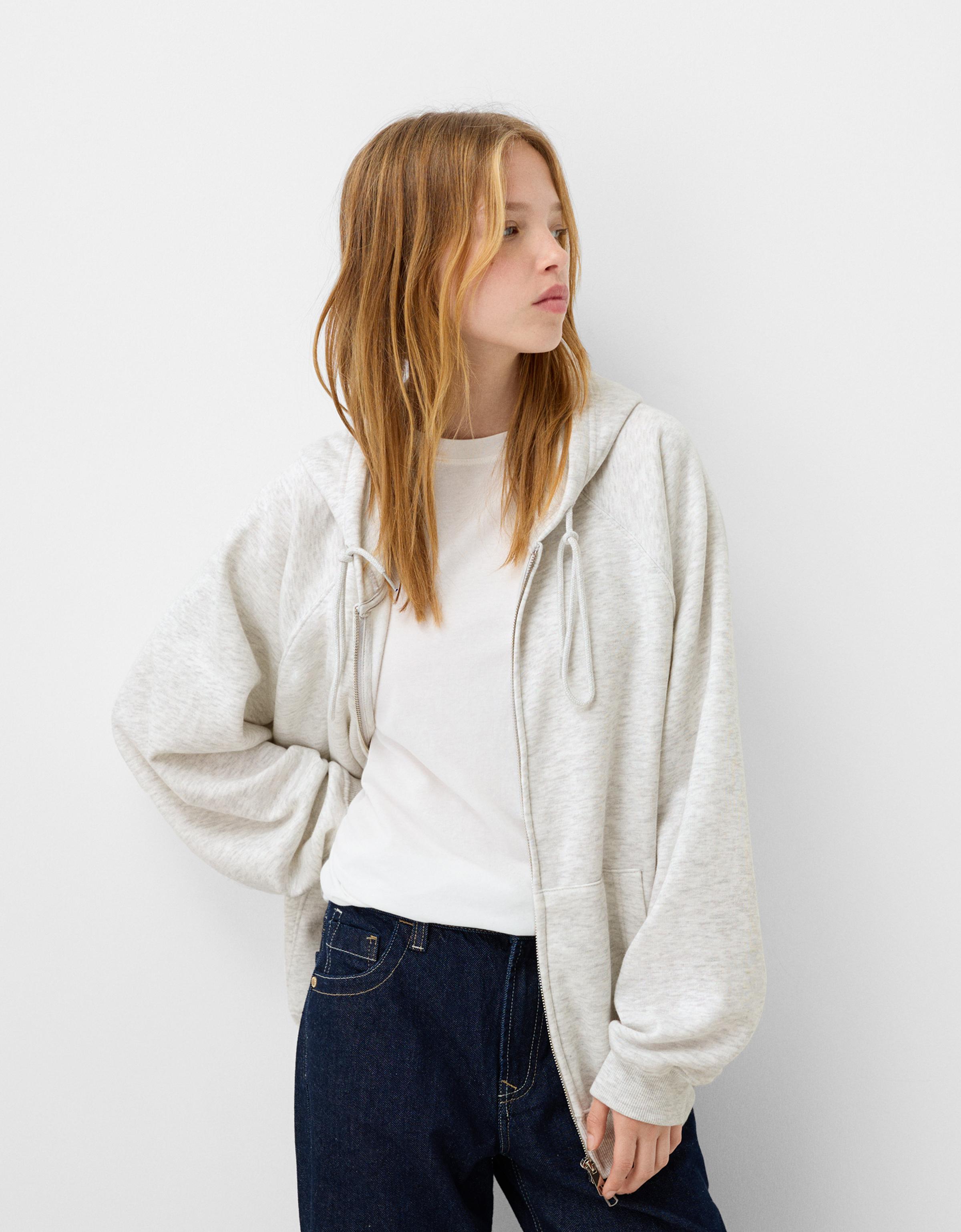 Bershka Hoodie Mit Reißverschluss Damen S Grau