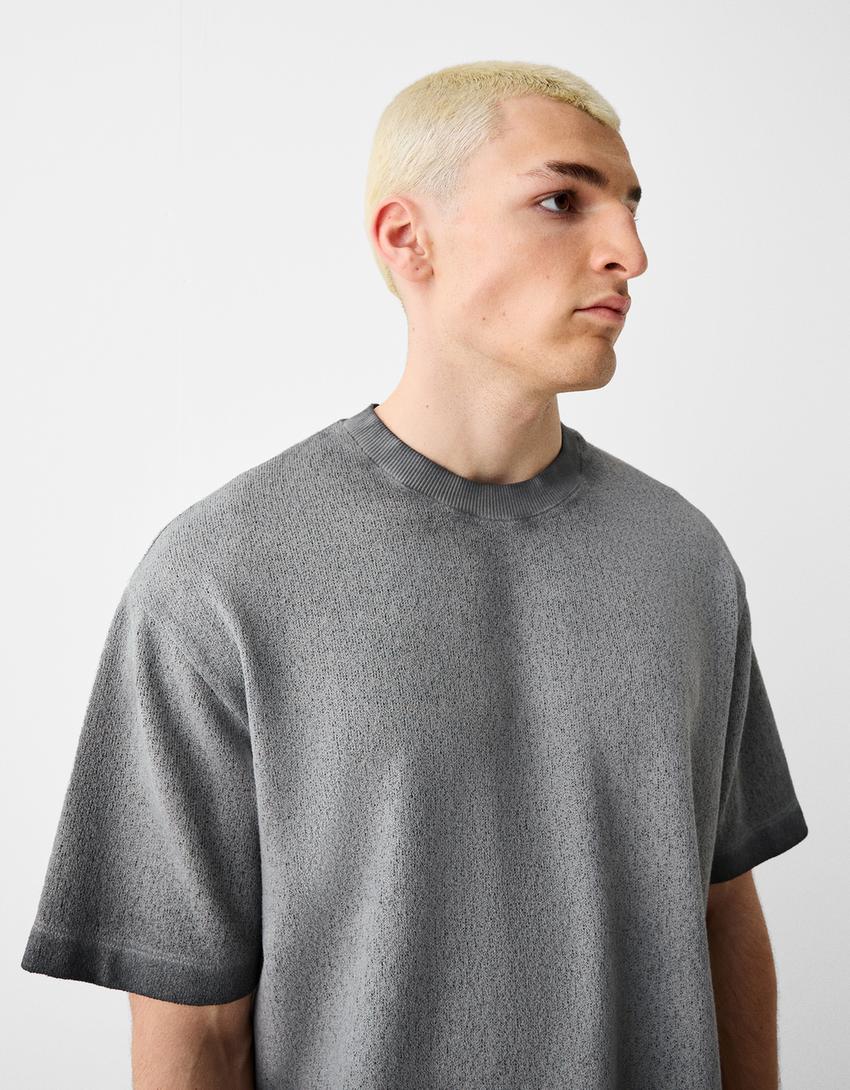 تيشرت باهت بأكمام قصيرة-رمادي-2