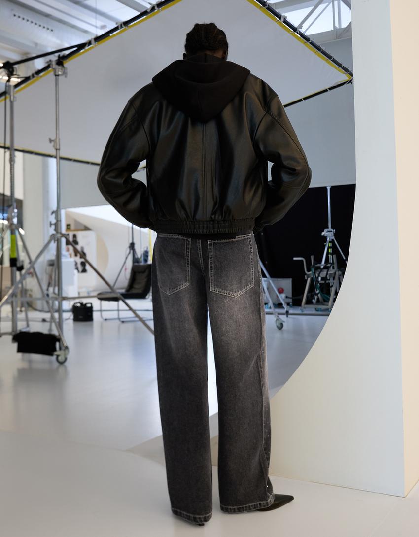 Jeans super baggy fit strass filtro digital-Nero