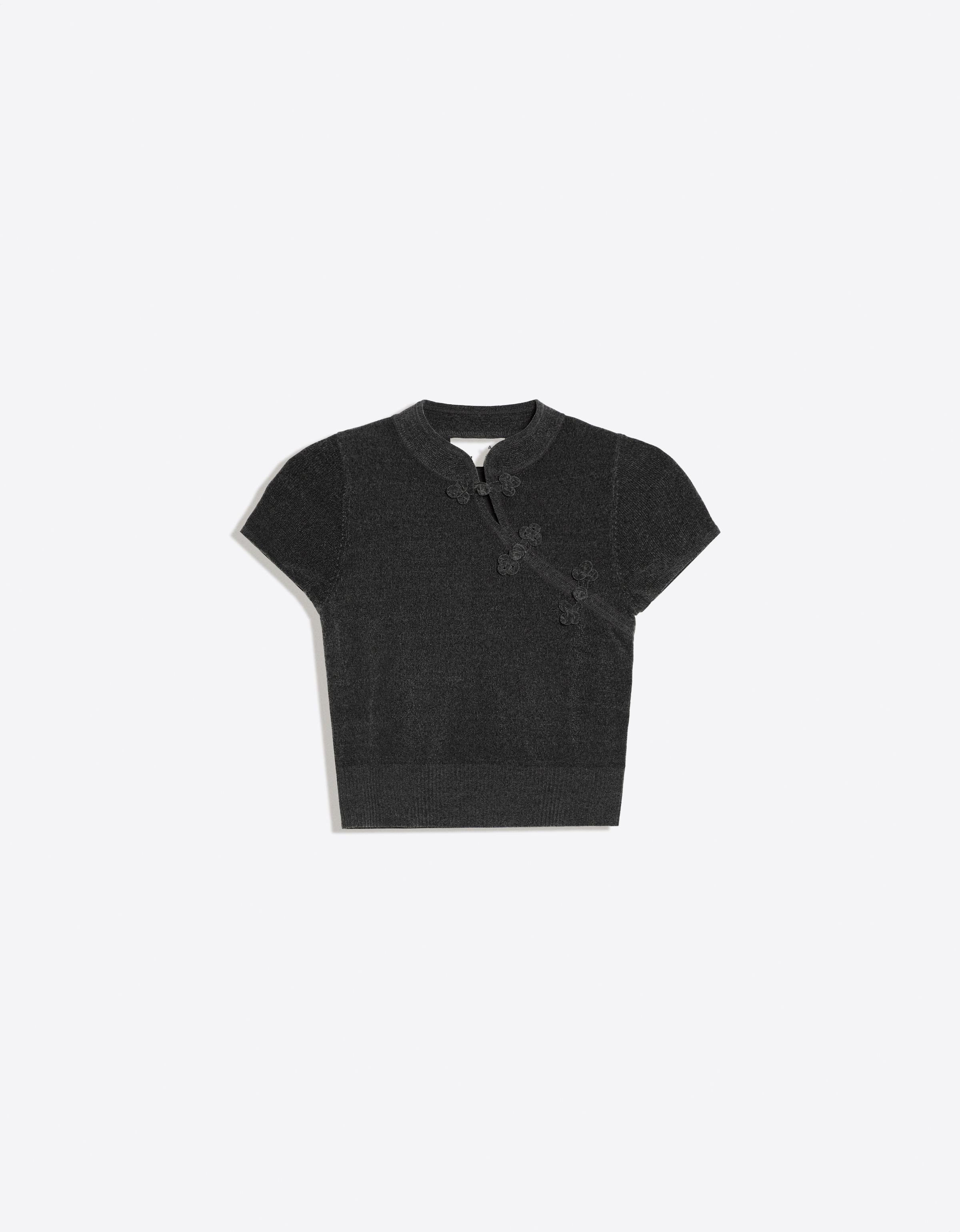 Short sleeve knit jumper with clasps — Dark grey