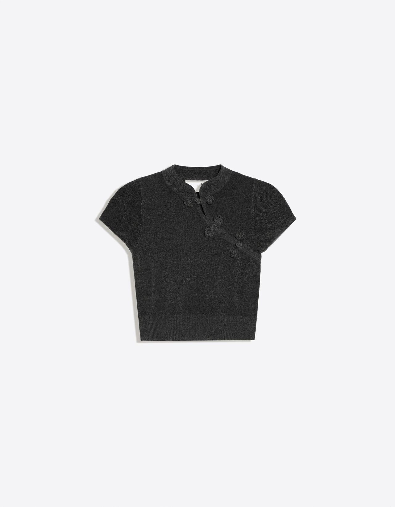 Short sleeve knit jumper with clasp — Dark grey