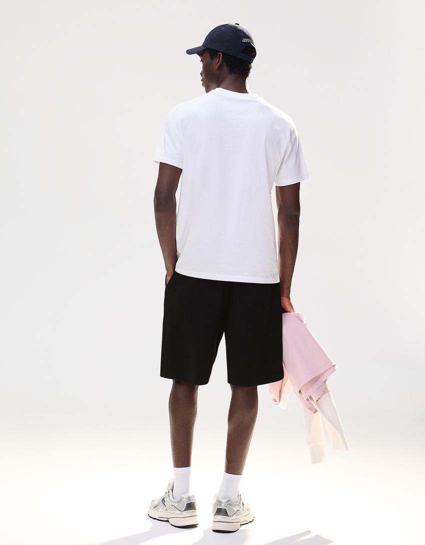 Sweatstof bermuda met textuur-Zwart