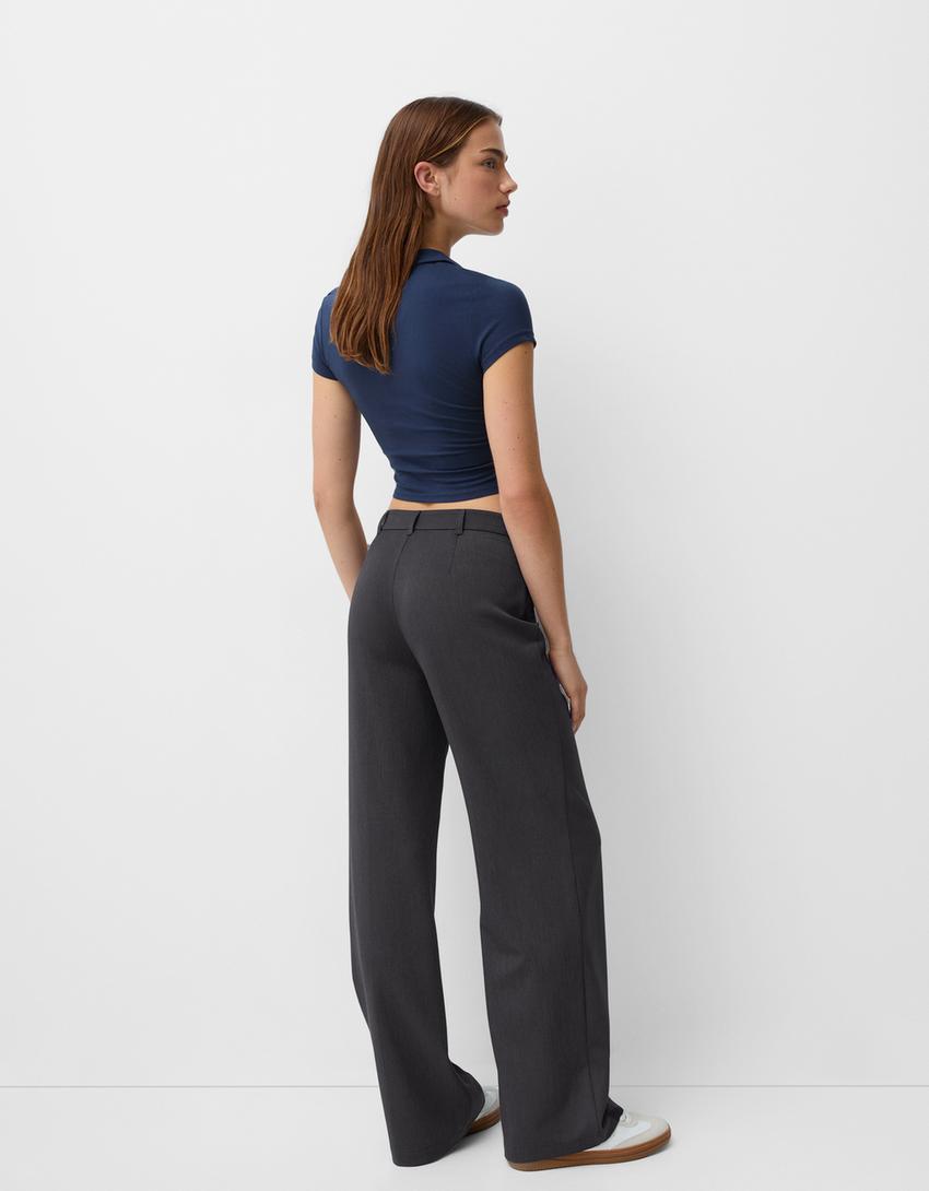 بنطلون محبوك بساق عريضة-رمادي-2