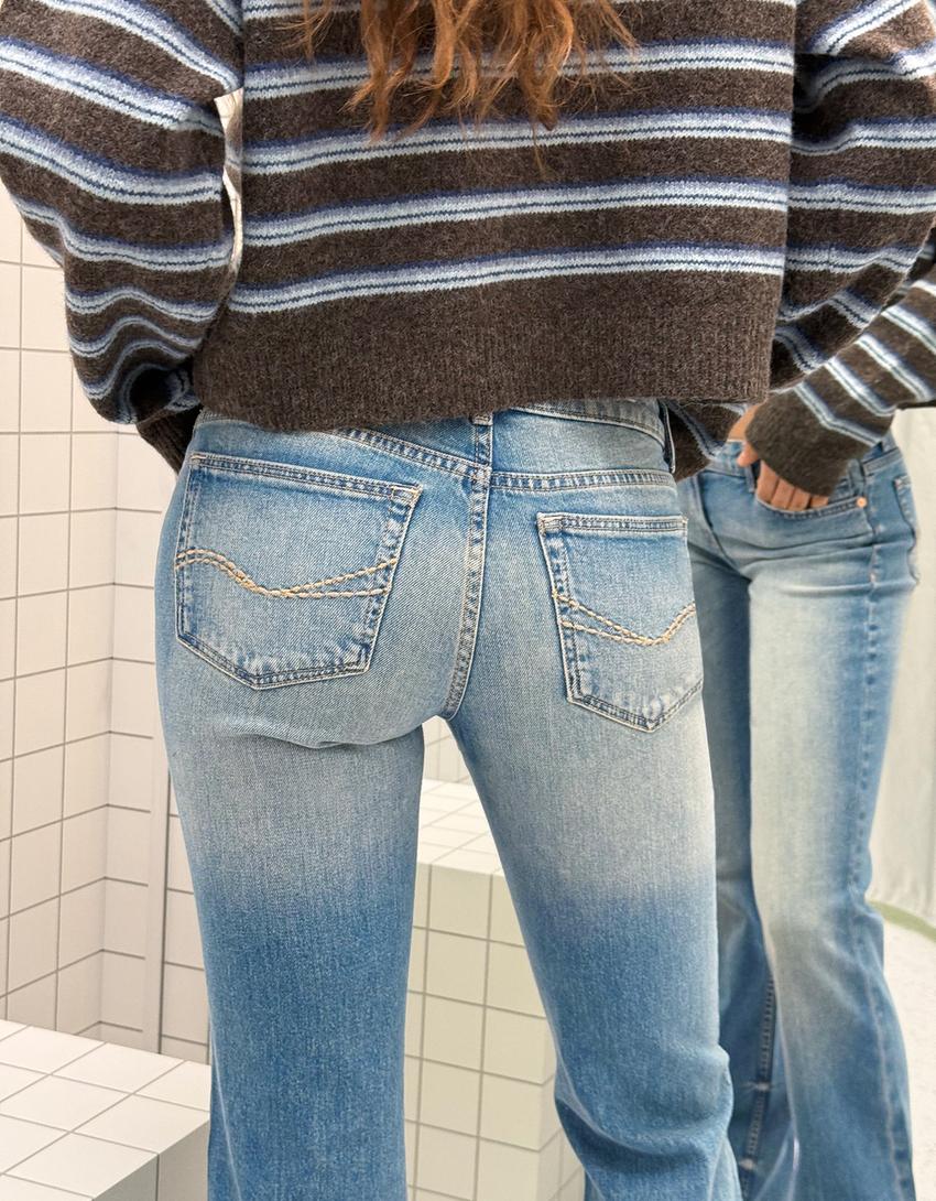 Jeans bootcut taille basse-Bleu lavé