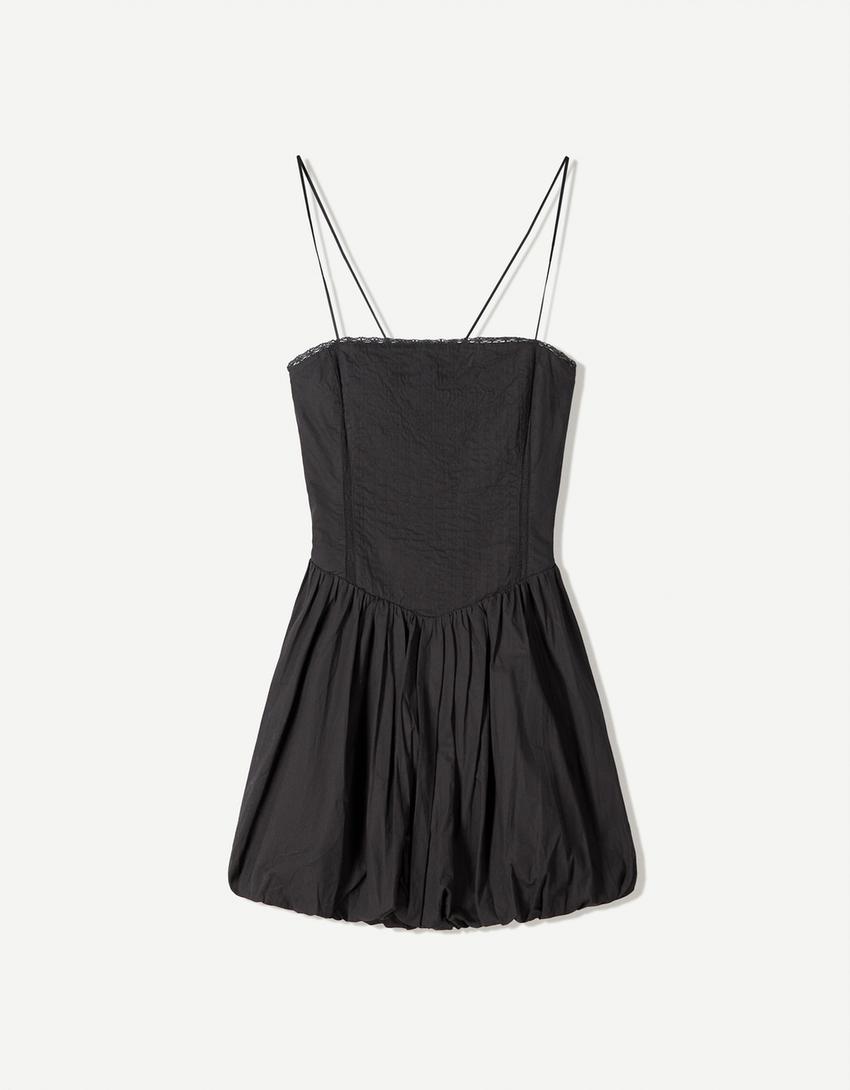 Mini dress with balloon skirt-Black-4