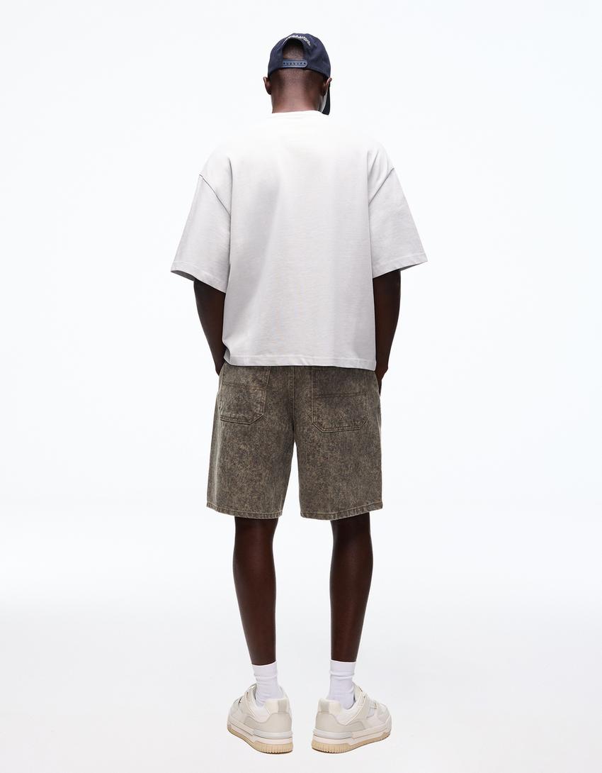 Calções bermuda baggy fit estampados-Cinzento-escuro