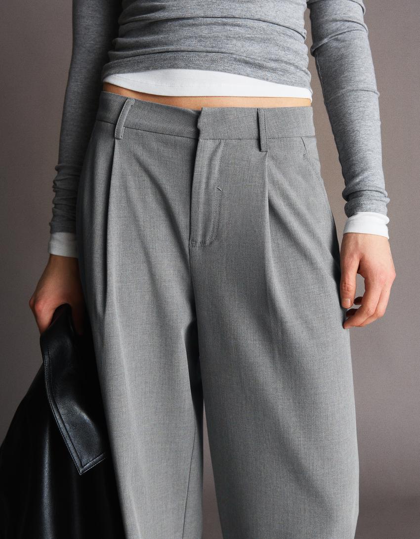 Calças de volume de tecido duplo-Cinza