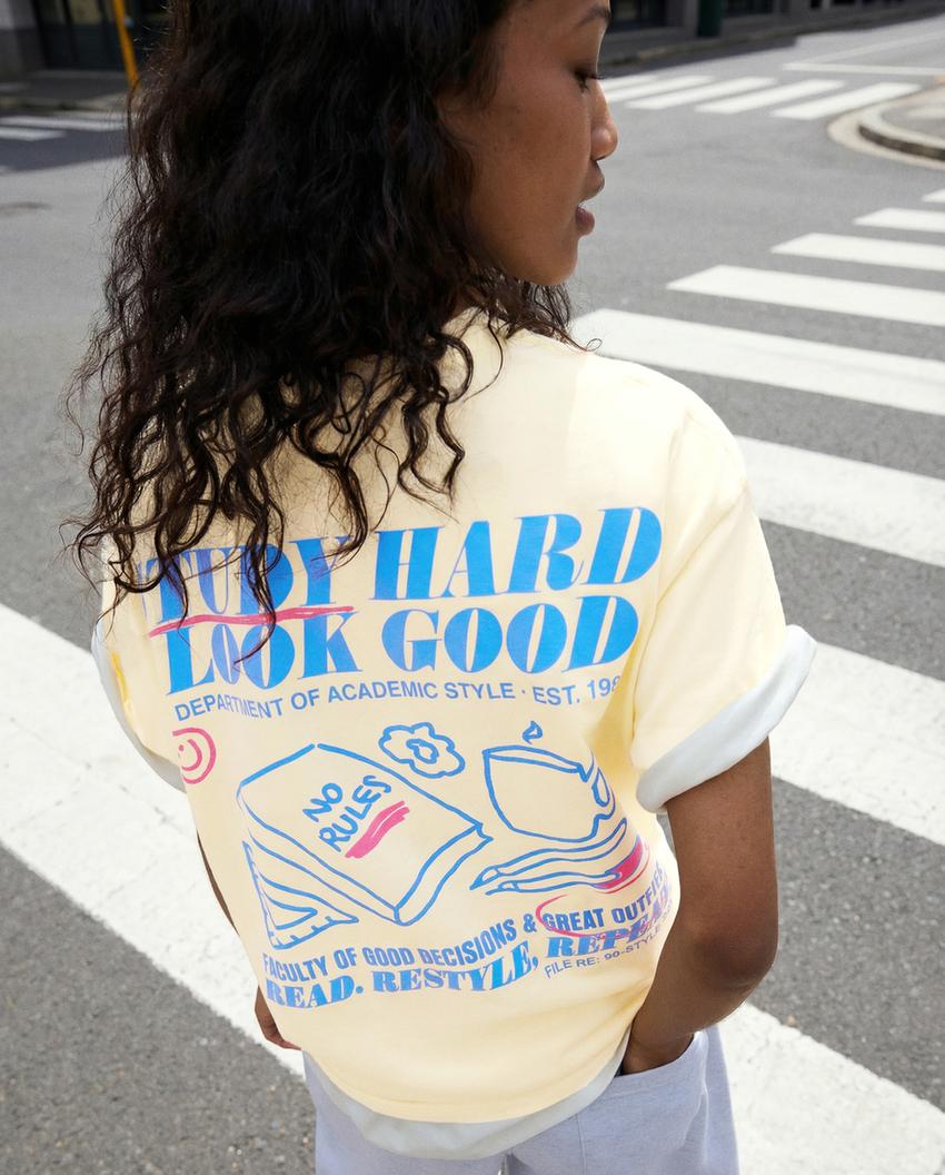 Oversize short sleeve printed T-shirt-Yellow